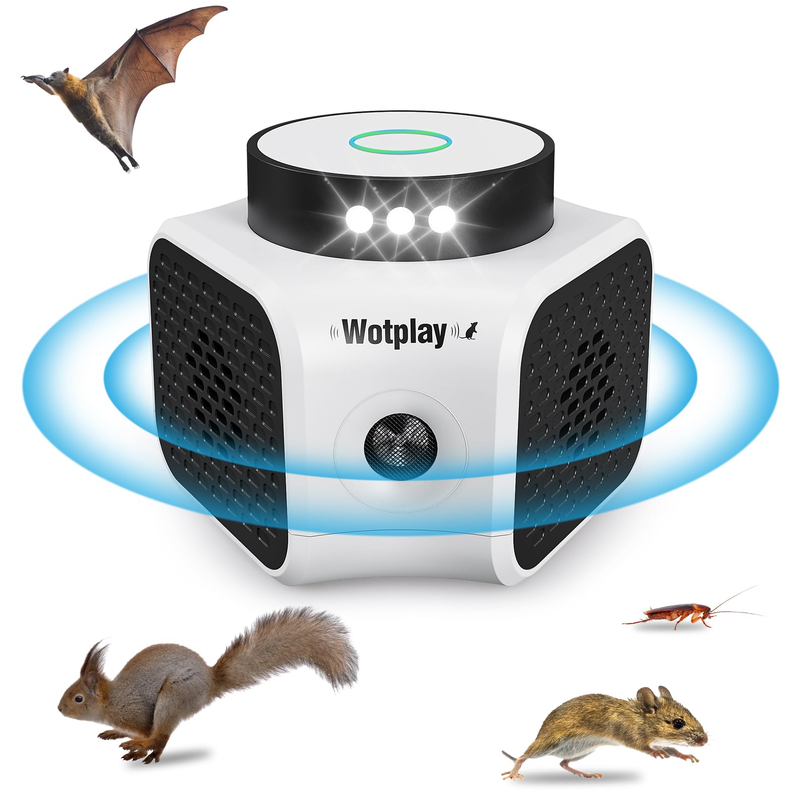 Wotplay Ultrason Souris Et Rats Avec Lumière LED, Anti Souris Noir Pour Cuisine Voiture Et Jardin Extérieur