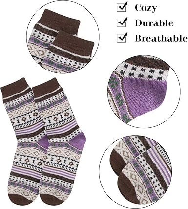 5 Paires De Chaussette Femme En Laine, Chaussettes Chaudes Pour Femmes, Chaussette Comfort, Chaussettes Thermiques Pour L'Hiver
