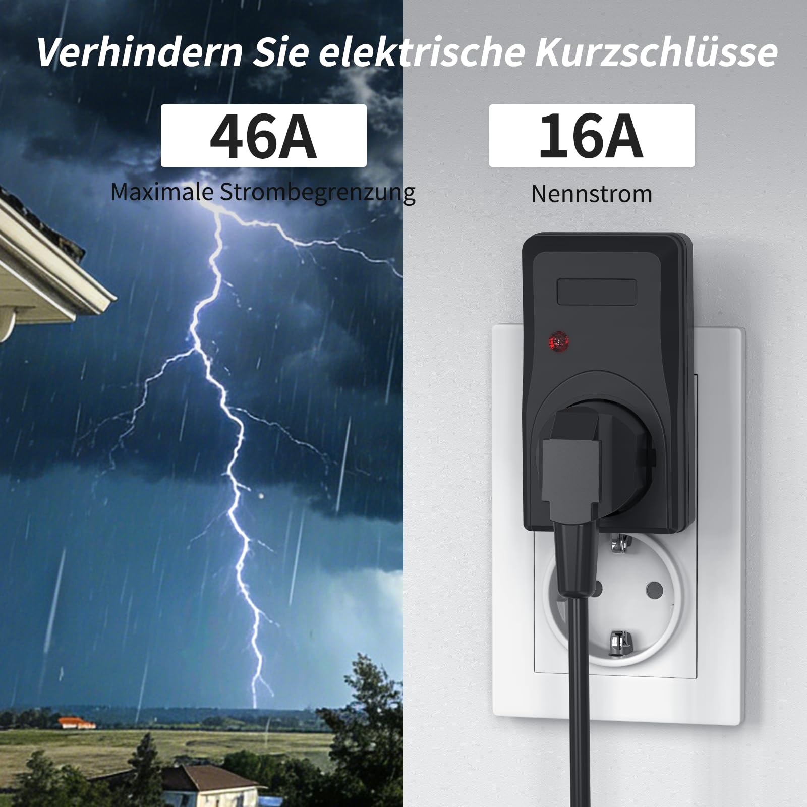 Anlaufstrombegrenzer Steckdose, 3680W 16A Einschaltstrombegrenzer bis 46A, Verhindert Auslösen von Sicherungsautomaten, Thermoschutz, CE-Zertifiziert für Winkelschleifer Schweißgerät