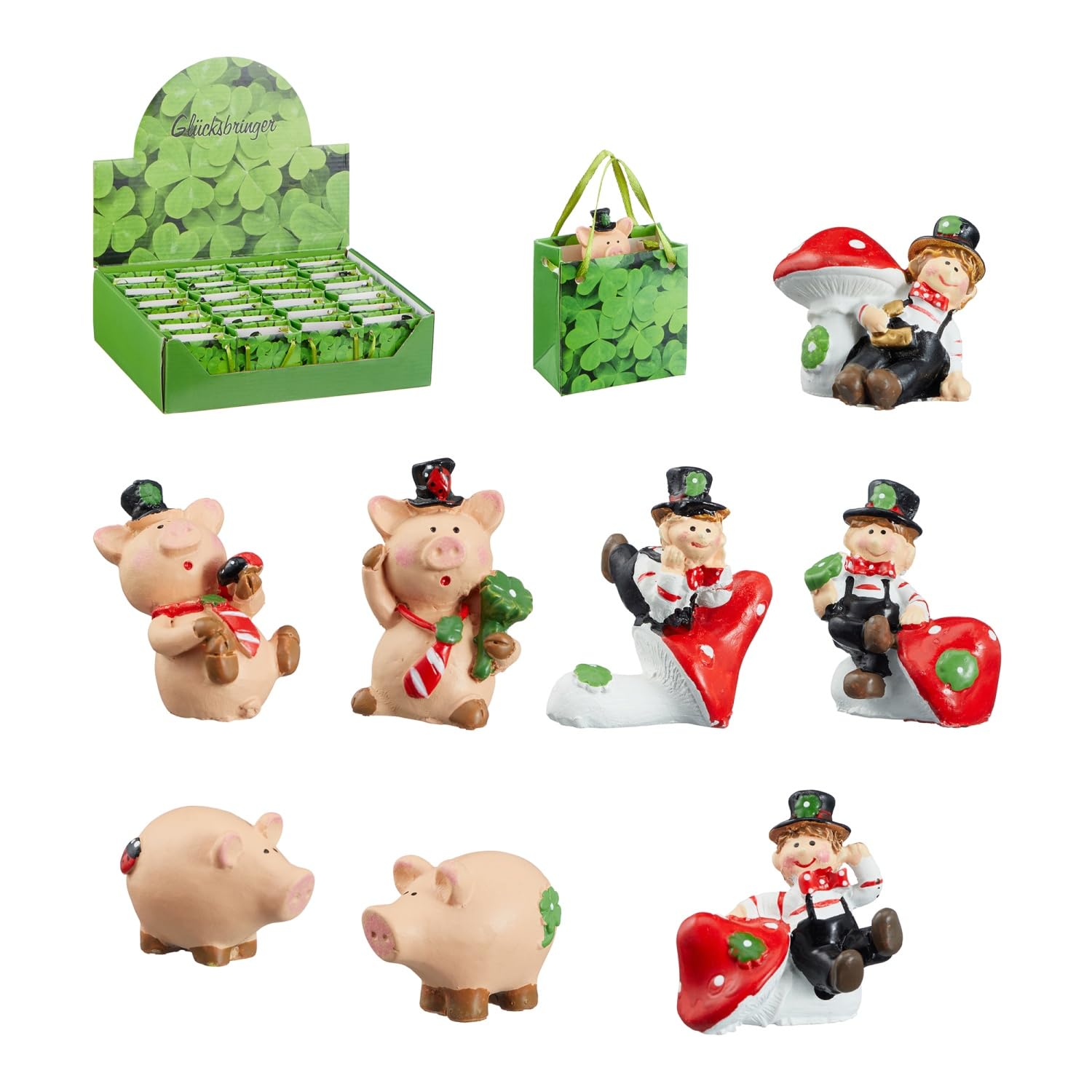 Annastore 24 x Schweinchen als Glücksbringer in Kleiner Papiertüte - Glücksbringer Jahreswechsel - Glücksschwein - Silvester - Glückschweinchen (24 x Schweinchen + Schornsteinfeger)