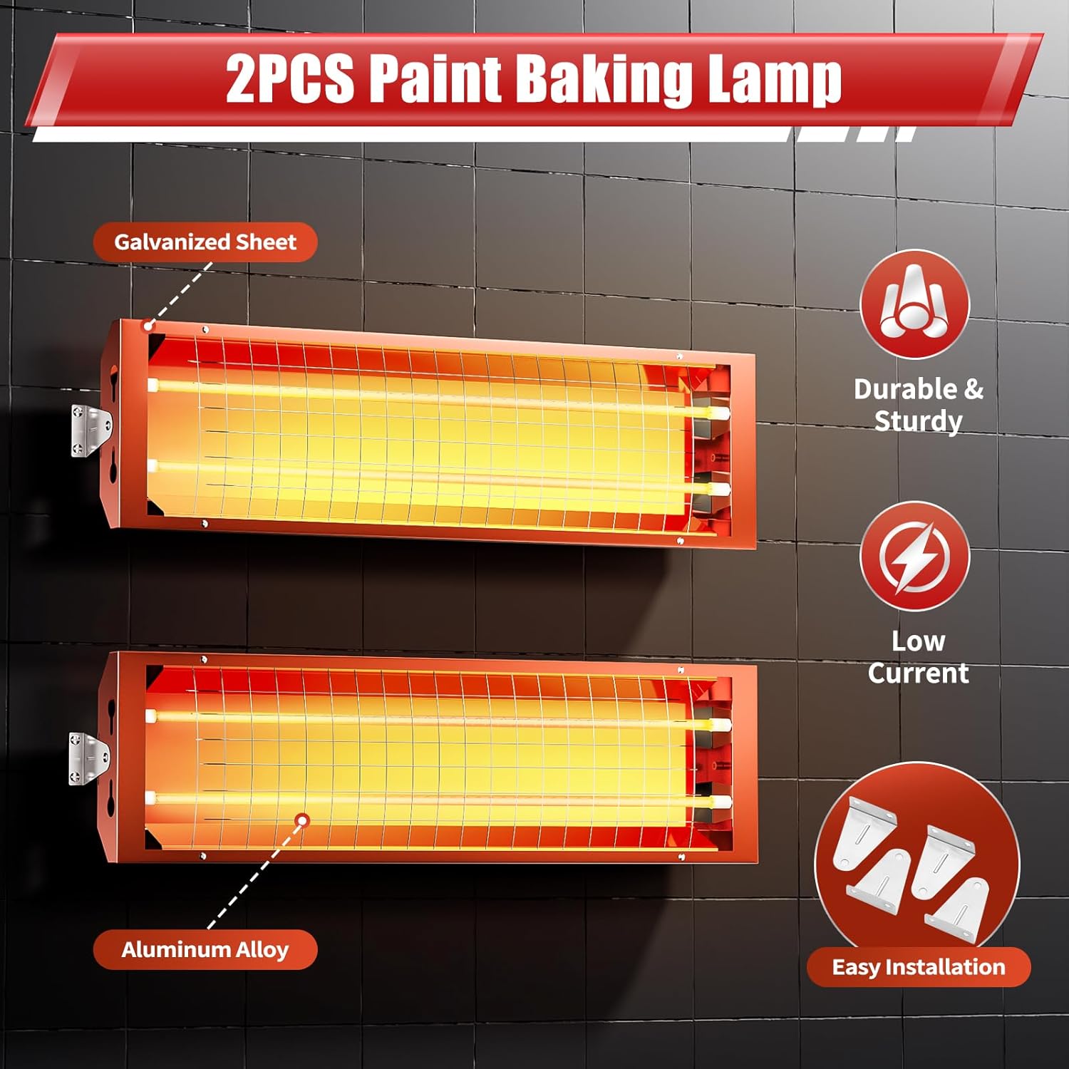 2000W Baking Infrared Paint Curing Lamp, 1 Set of 2pcs Automotive Infrared Curing Lights 110V Body Repair Paint Curing Systems for Automobile Paint Booths, Furniture Paint Booths