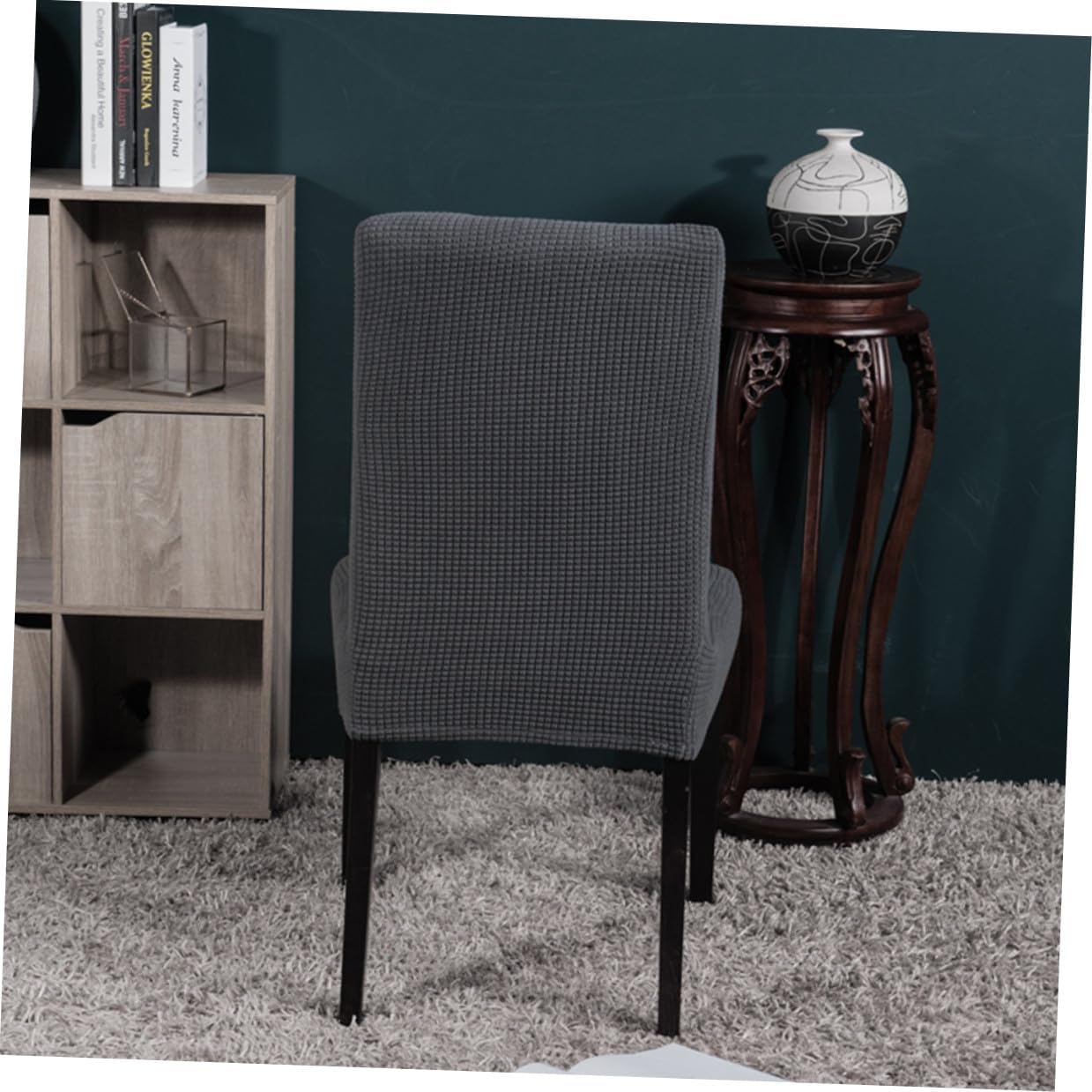 LIFKOME 6pcs Elastic Stretchy Dining Chair Covers, Grey Polyester Chair Protectors, Full Removable Slipcovers for Home Office Dining Room Seats