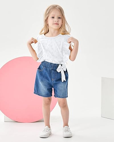 Miniatura 3 de Ropa de bebé niña niña traje de verano con volantes de manga corta camisa de encaje azul pantalones cortos conjunto de ropa de verano