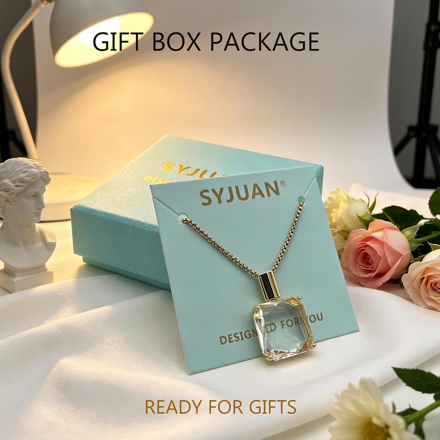 14K Gold Plated Square Glass Pendant Necklaces for Women