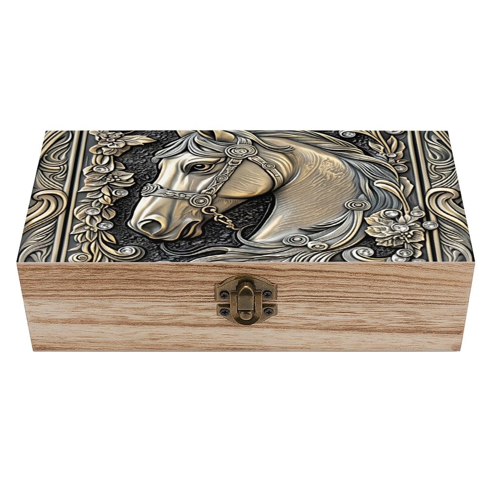 asbwuo Embossed Horse Vintage Wooden Keepsake Box