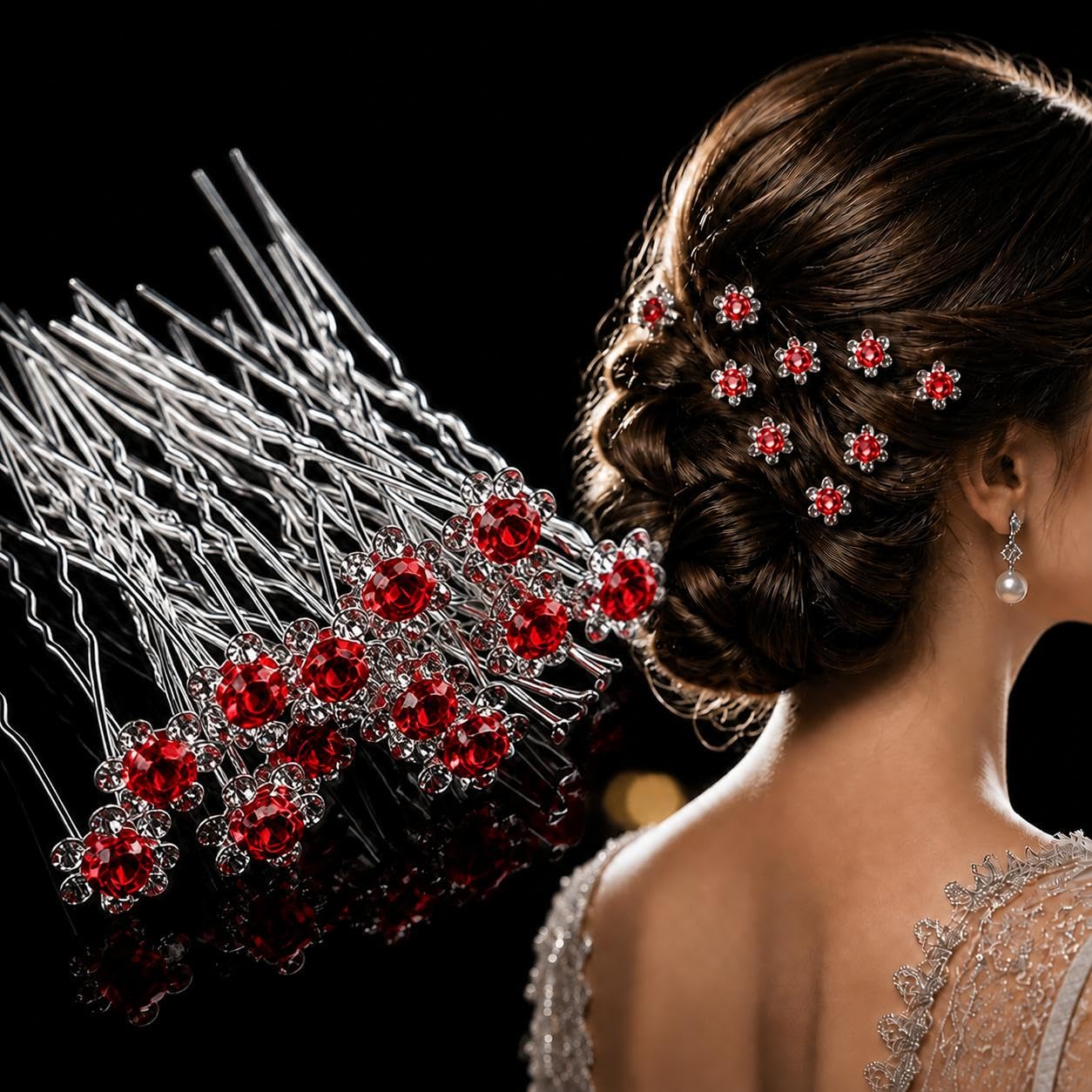 Rhinestone Flower Hair Pins, Alloy U Shaped Hair Fork Accessories for Wedding Updos, Buns and Party Hairstyles