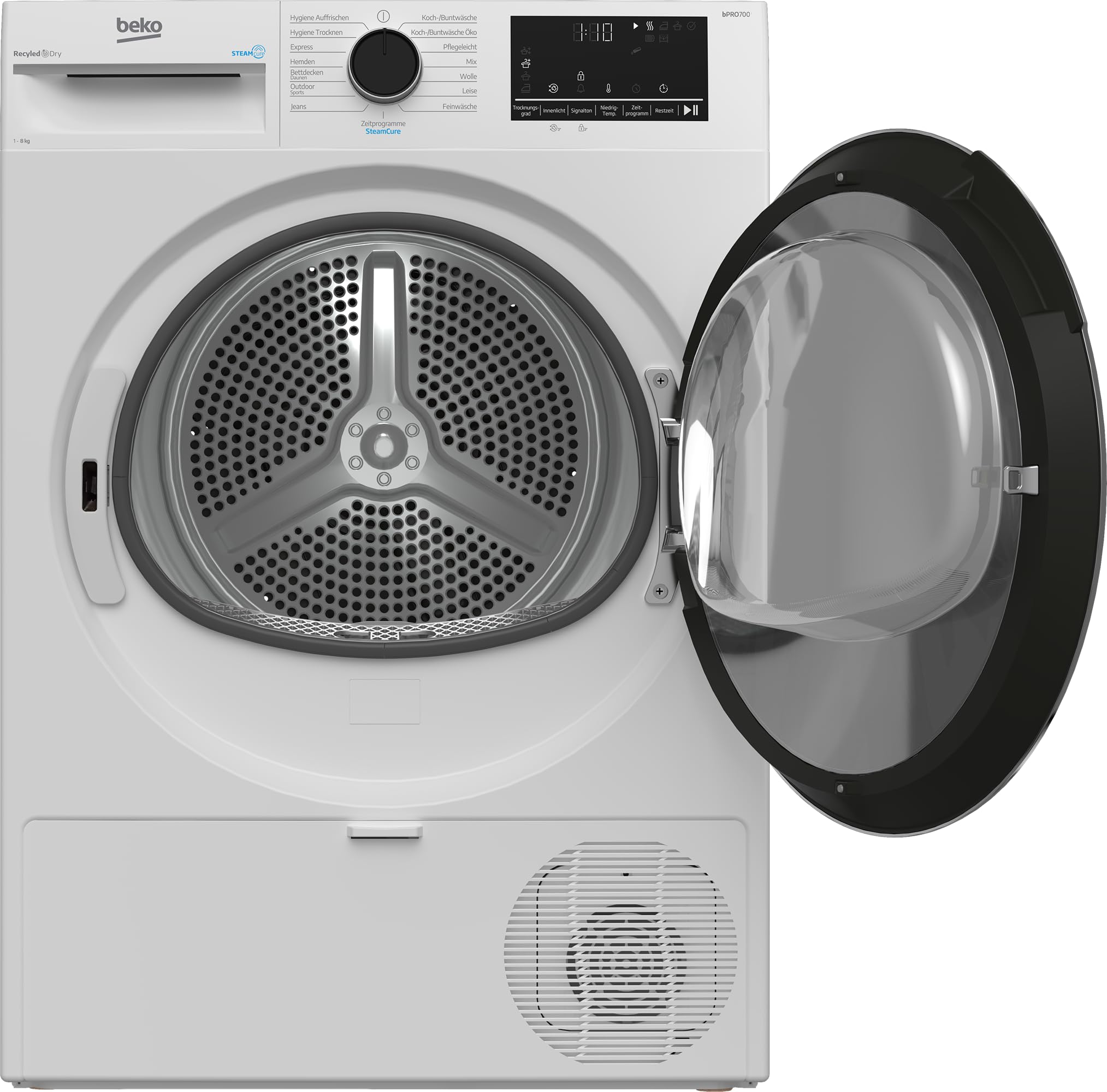 Beko B5T68219 Wäschetrockner, 8 kg, Frontlader Wärmepumpentrockner, 15 Programme, Kondenstrockner, Säulenfähig, Aquawave Schontrommel, Weiß