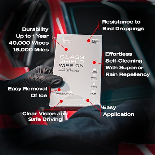 Miniatura 7 de Nasiol GlasShield - Toallitas repelentes de lluvia para parabrisas, repelente al agua, fácil aplicación, efecto potente, toallitas antimanchas, para