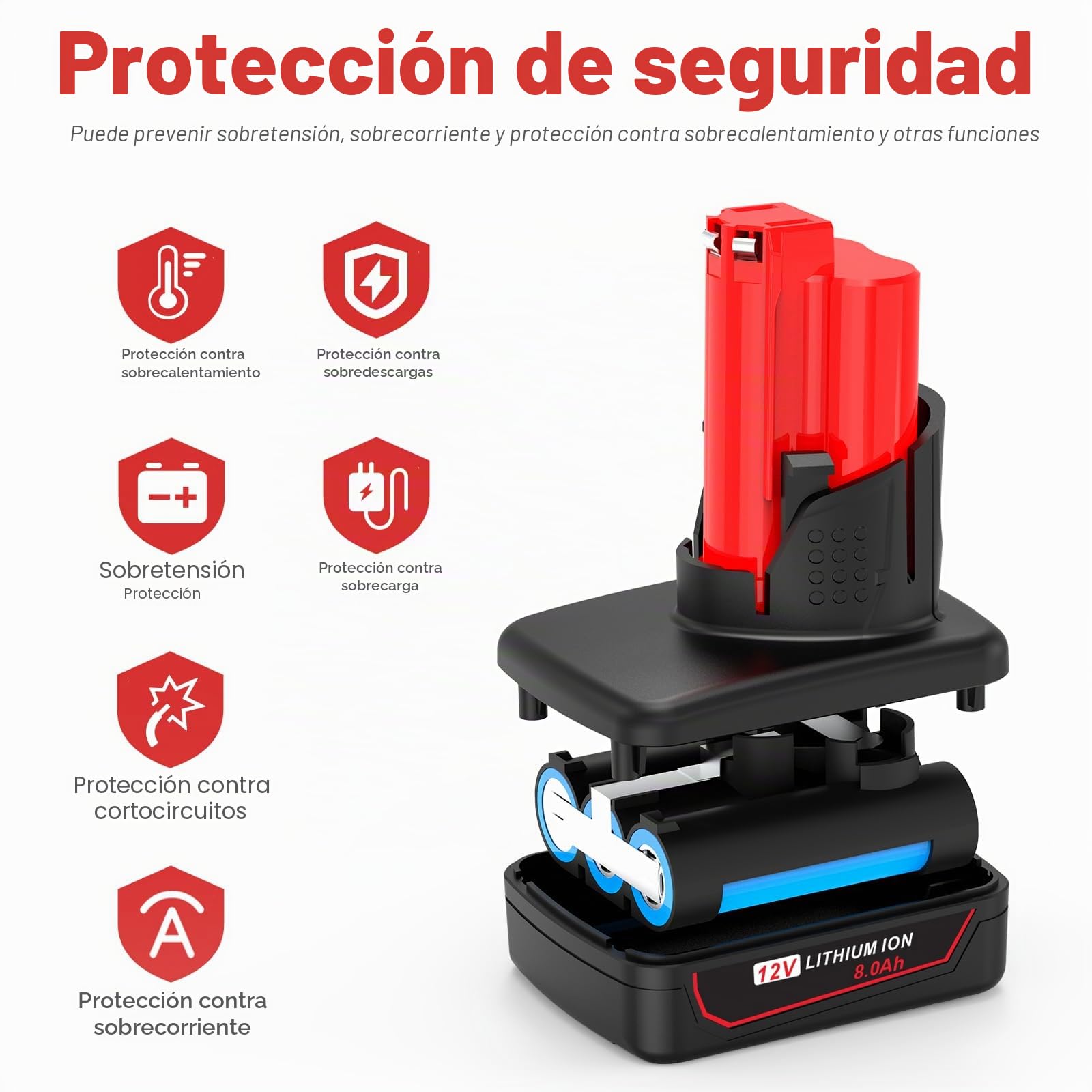 ASUNCELL 2 baterías de iones de litio de 12 V 8 Ah compatibles con Milwaukee M12B 48-11-2411 48-11-2420 48-11-2401 48-11-2402 48-11-2401 batería de repuesto para Milwaukee 12 V M12