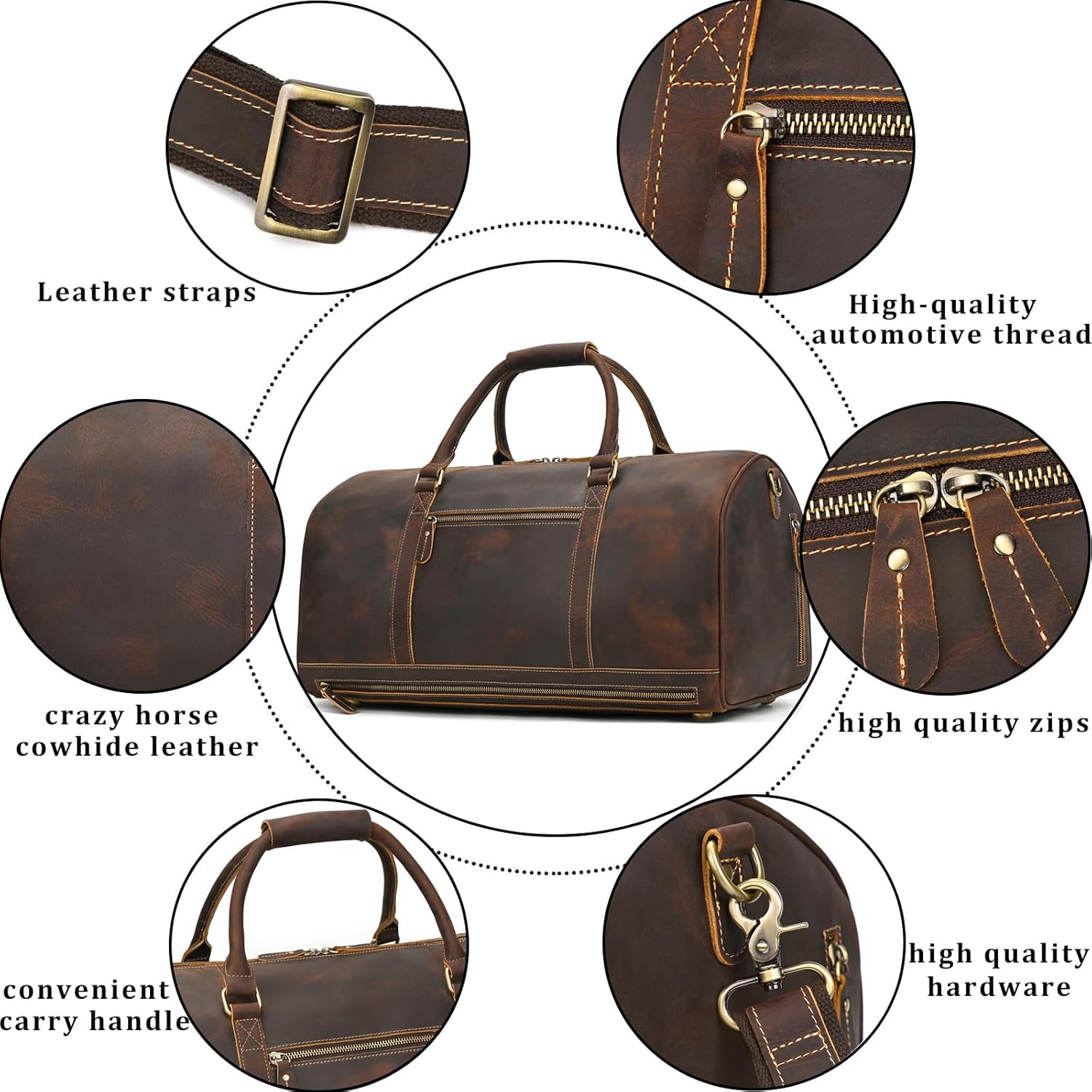 Full Grain Leather Duffel Bags for Men and Women Travel Overnight Weekend Leather Bags Sports Gym Duffel - Image 6