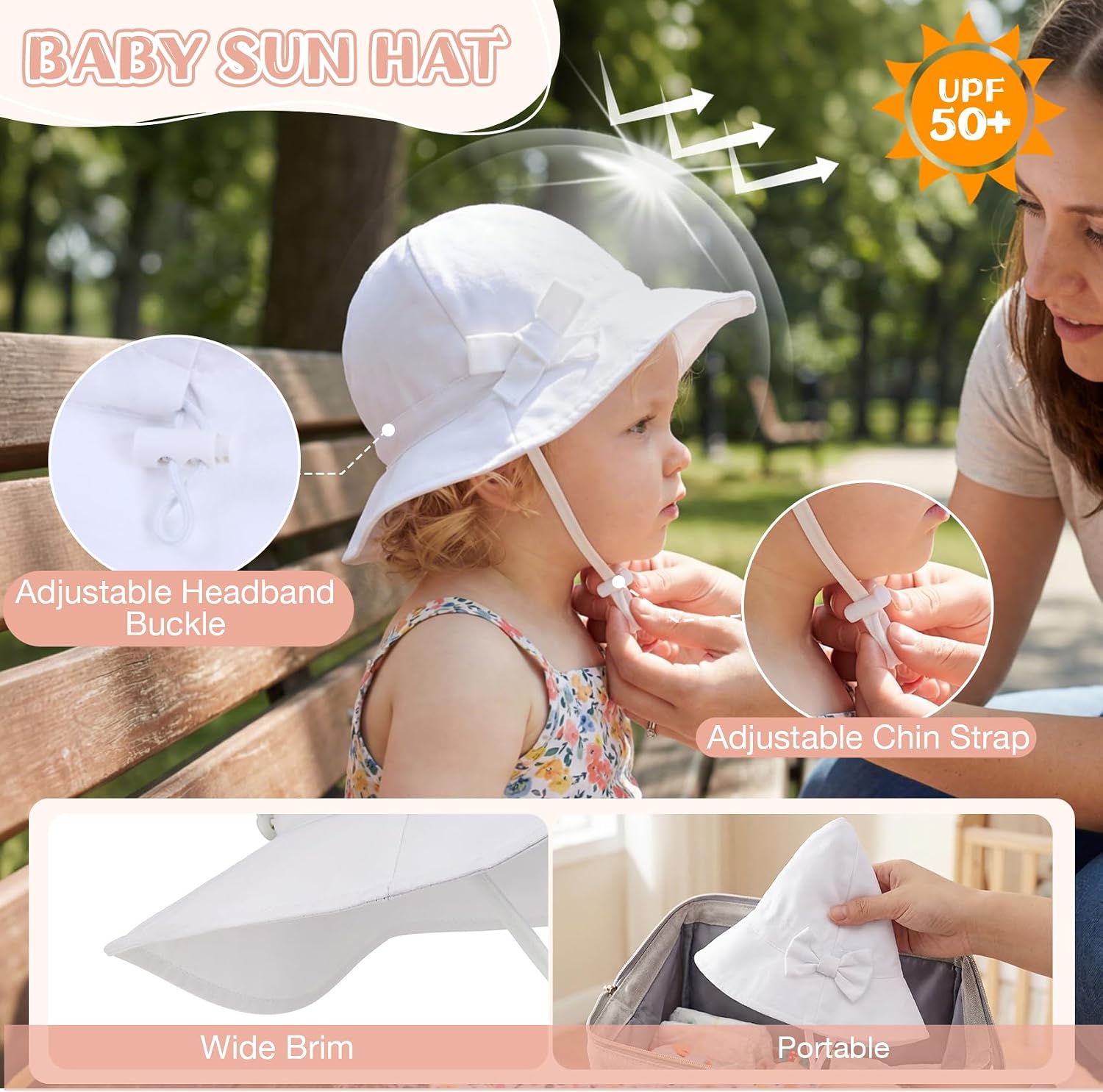 Durio UPF 50+ Baby Sun Hat - Wide Brim Beach Bucket Hats for Infant Girls 0-4T, Outdoor Summer Hat for Newborn to Toddler image 3