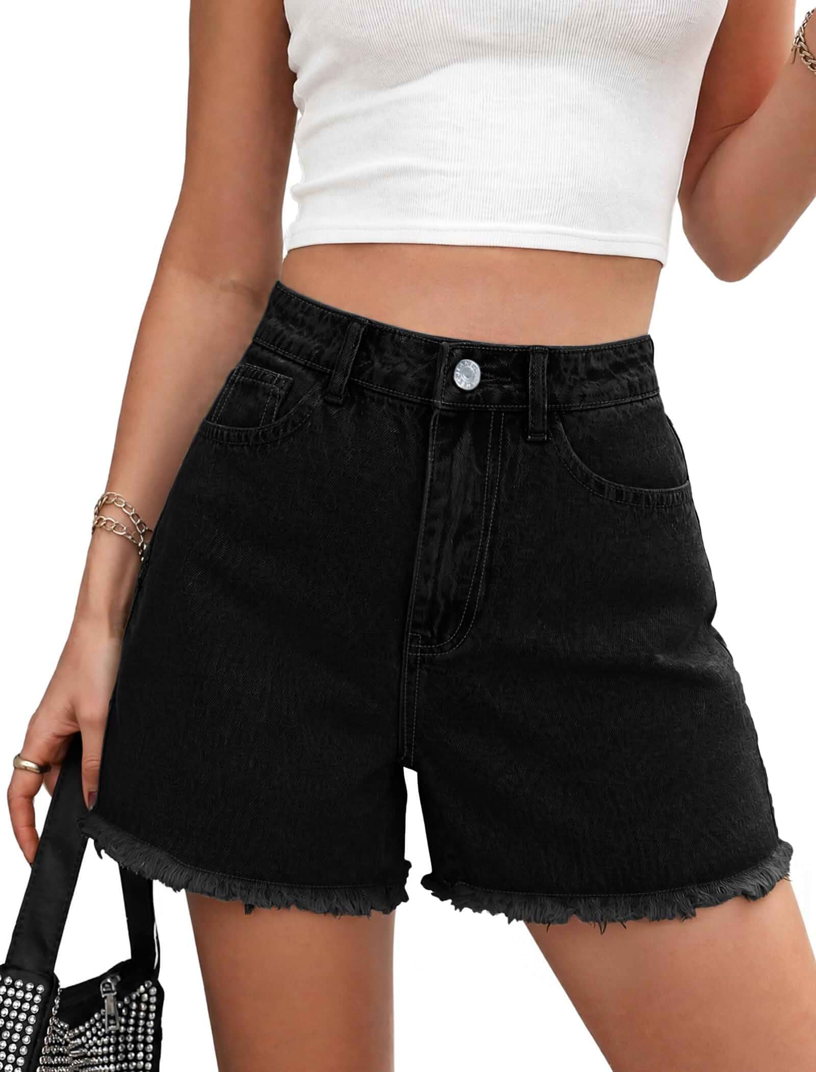 Womens Jean Shorts High Waisted Frayed Raw Hem Women Denim Shorts Jean Shorts for Women High Waisted Frayed Raw Hem Womens Denim Shorts 5 inch Inseam Trendy Y2K Casual Summer Straight Leg