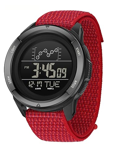 Men's Digital Sports Watch with Velcro Buckle, Military Style Nylon
