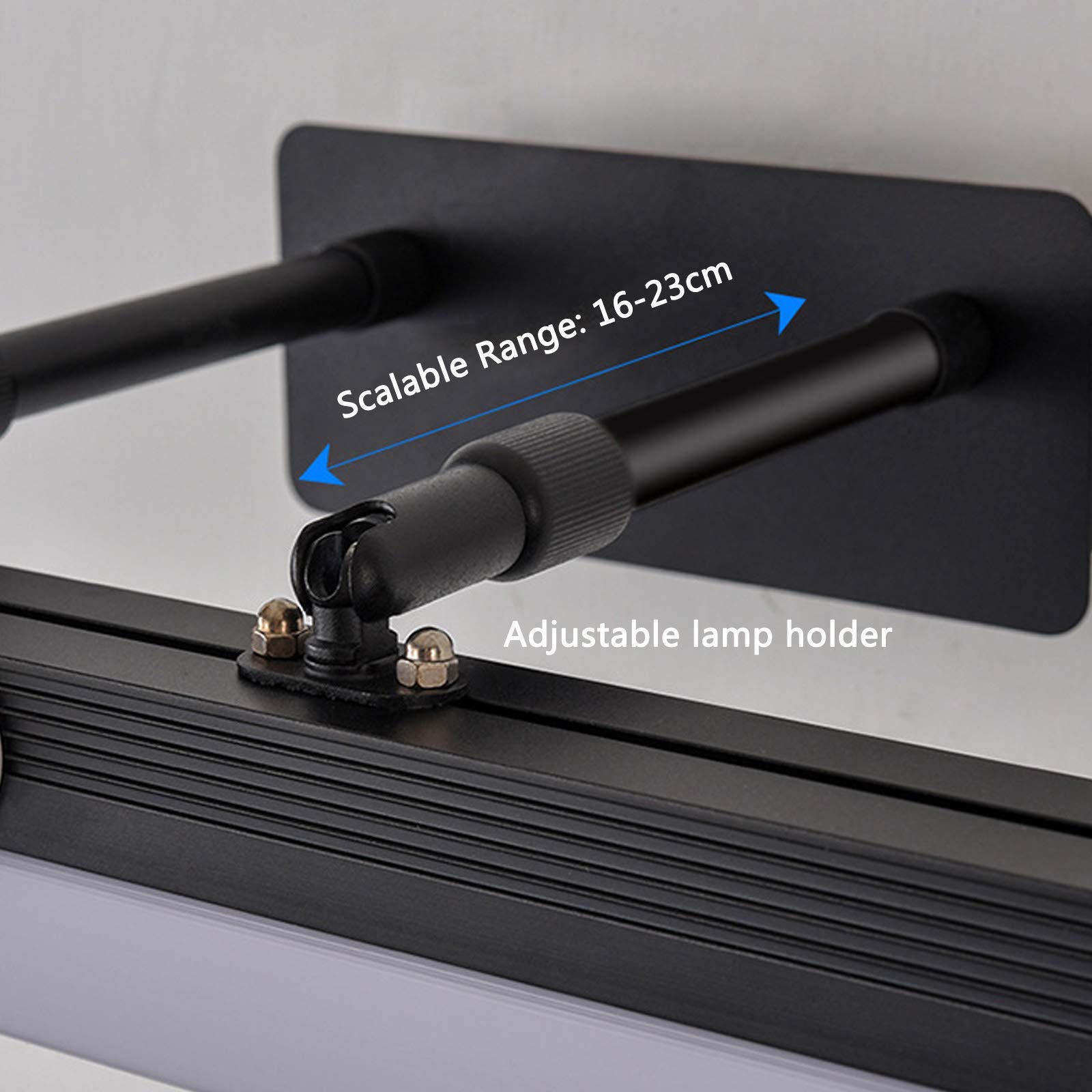 Luces de espejo de baño con interruptor, luz frontal de espejo de tocador LED negro con sensor de movimiento y cabezal de lámpara giratorio de 180 °, luz de maquillaje de metal de 3000 K para tocador