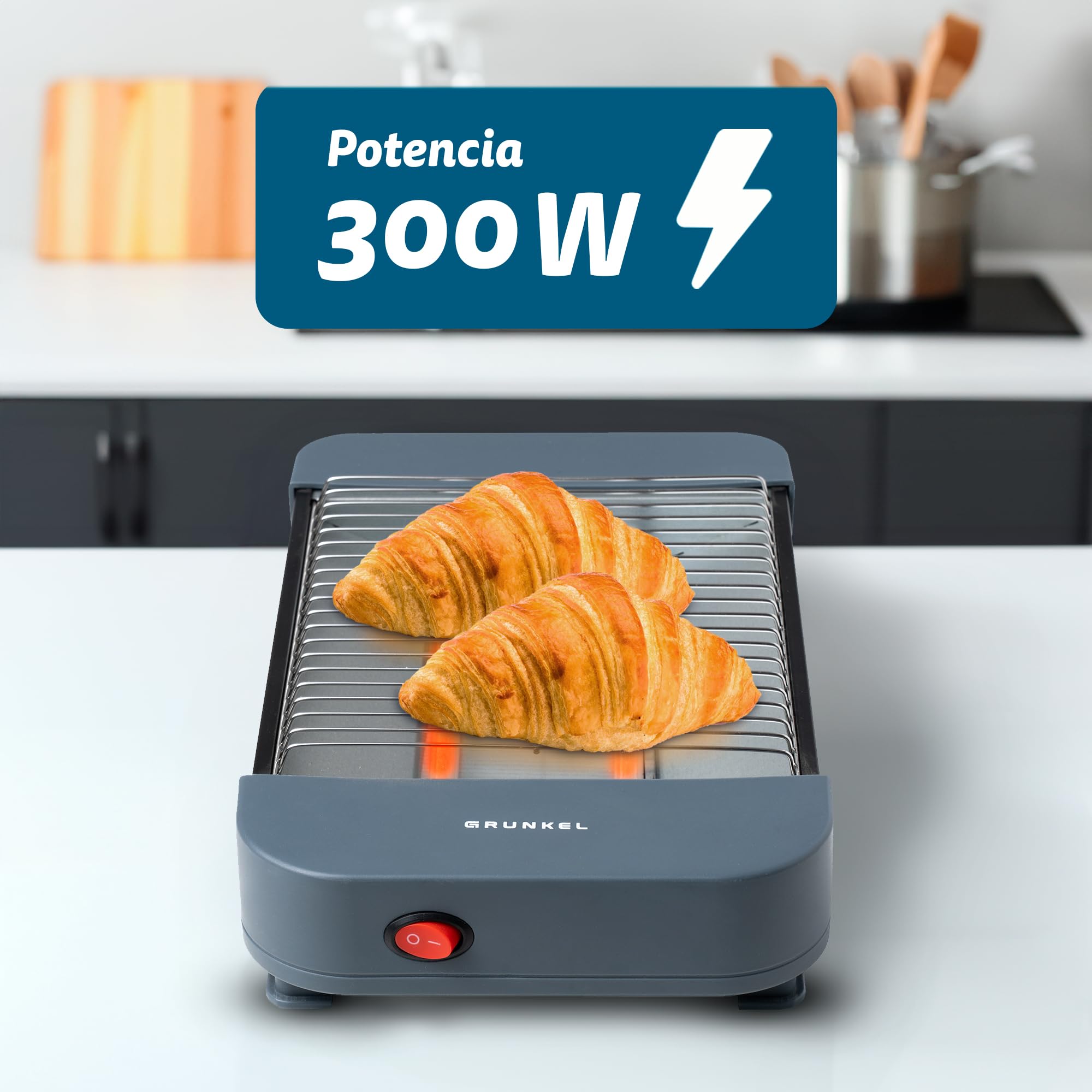 Tostadora de Pan Plana para 2 Rebanadas de 350W - Compacto con on/off sin Temporizador - Señal Acústica de Finalización - Bandeja Recogemigas Extraíble - Compacto