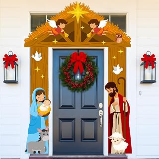 3 Pcs Nativity Christmas Door Decorations Christian Jesus Advent Front Door Cover Banner Porch Sign Hanging Decoration Xmas Party Supply for Holiday Religious Classroom Office Home Ornament