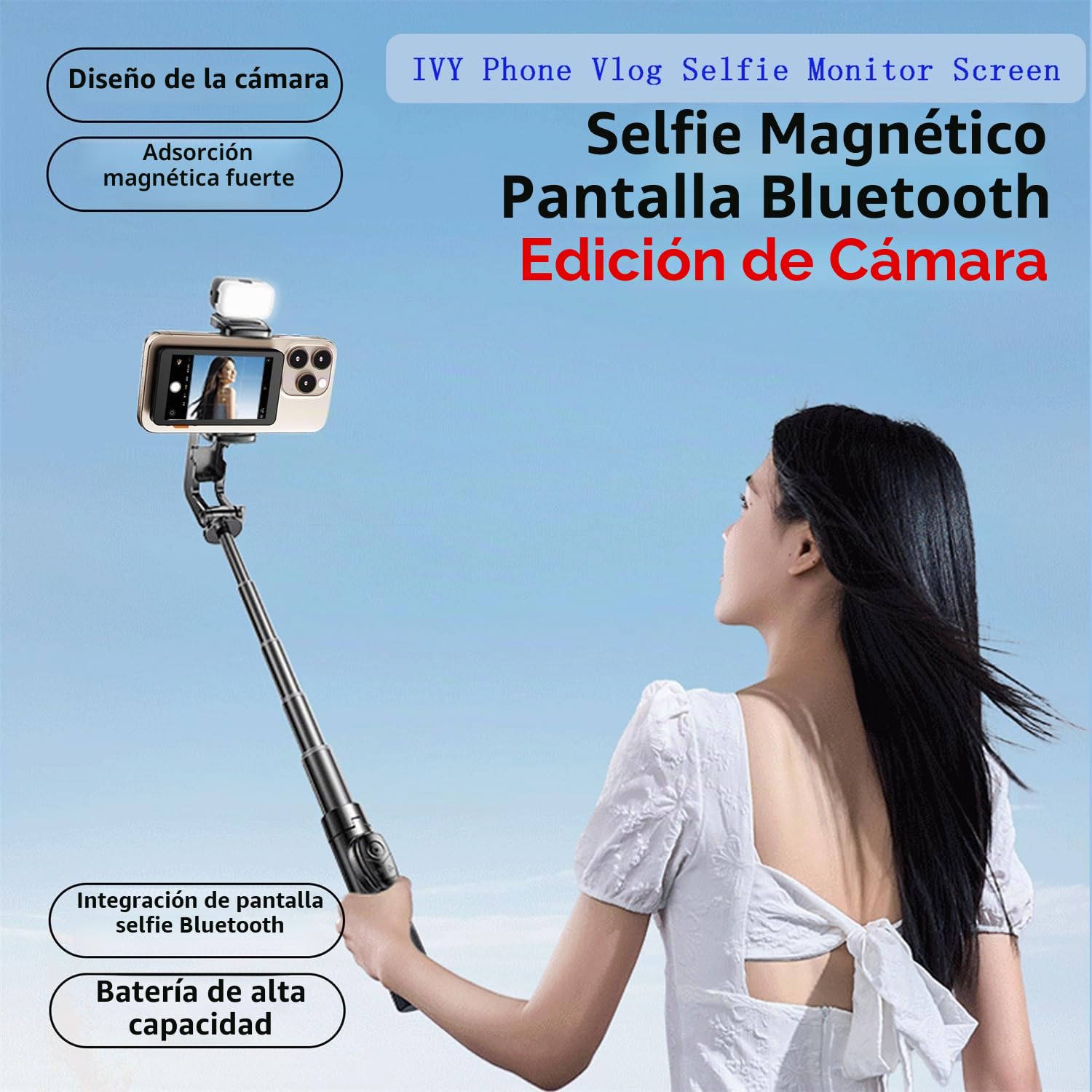JZ Pantalla para monitor de teléfono Vlog Selfie, cámara trasera, grabación de selfies, TikTok/YouTube, transmisión en vivo, soporte magnético, inalámbrico, pantalla HD 1080P, monitor selfie