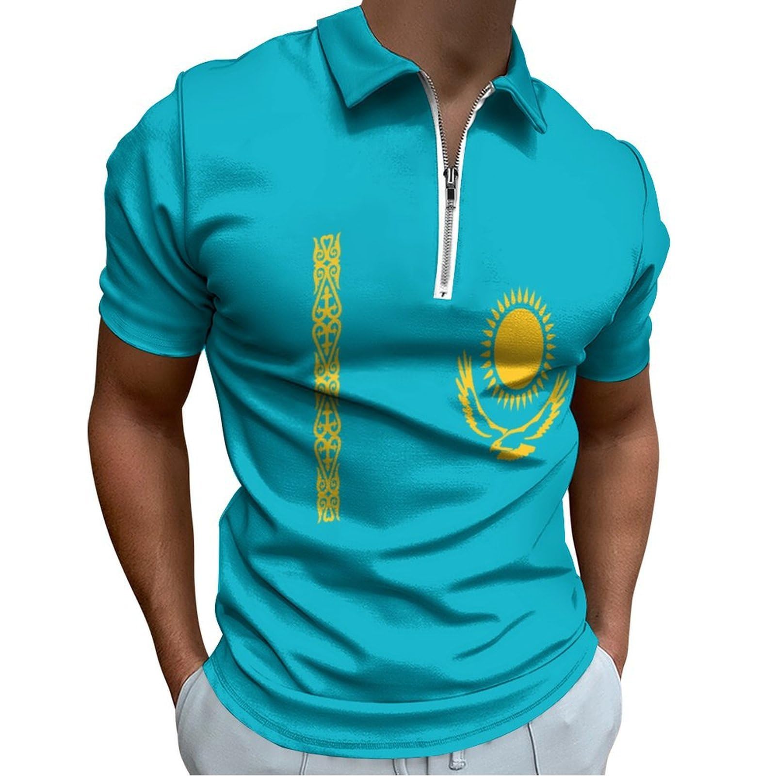 Polo homme drapeau kazakh blouse grande taille confortable coupe ajustée - 8