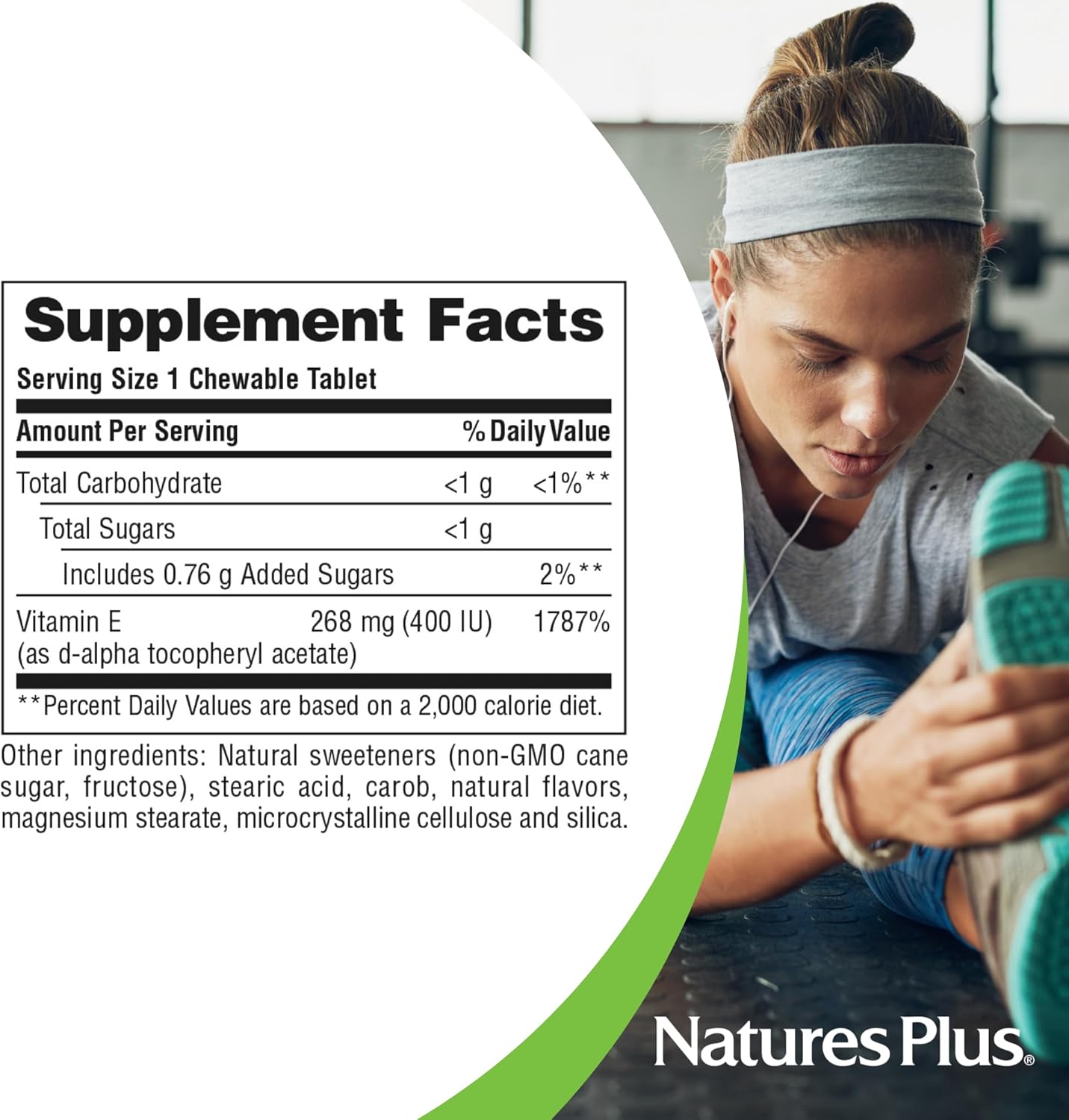 NaturesPlus Vitamin E, Natural Carob Flavor - 90 Chewable Tablets, Pack of 2 - Free-Radical Defense & Overall Well-Being - Vegetarian, Gluten Free - 180 Total Servings