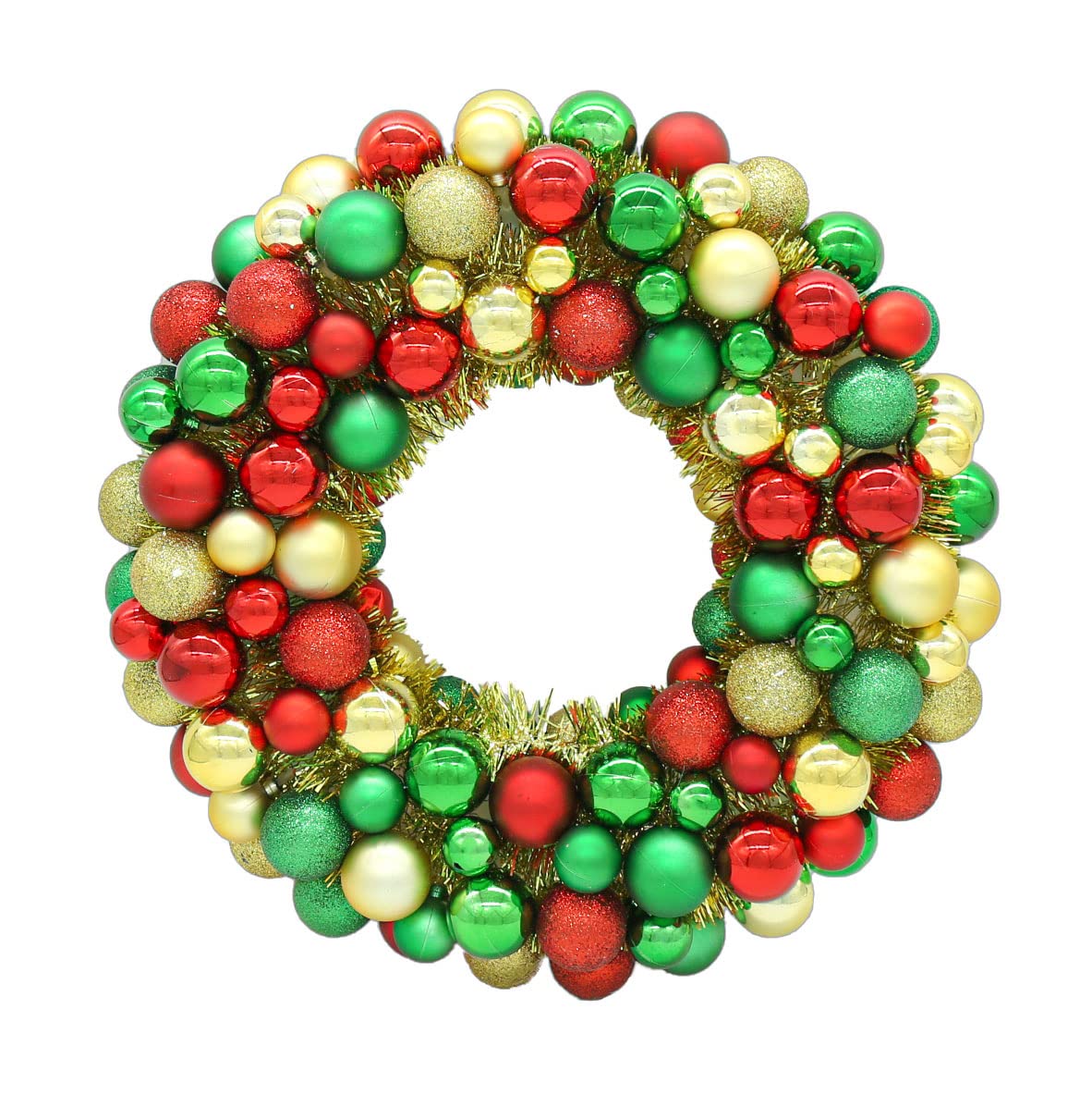 RiverShan Christmas Wreath 40cm/15.75inches - Luxury Xmas Festive Decoration with Bauble Ball, Tinsel, Iridescent Glitter for Home Fireplace front Door Window Frame (Gold)