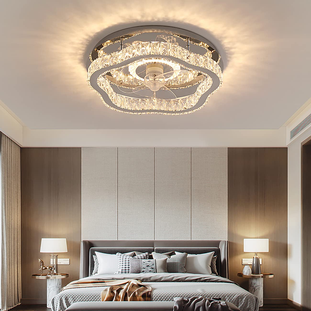 YUNZI Crystal Ceiling fans with Lights and Remote 3 speeds Silent Fan LED Dimmable Ceiling Lights With Timer For Bedroom Living Room Dining Room Fan Lighting 50 * 12cm