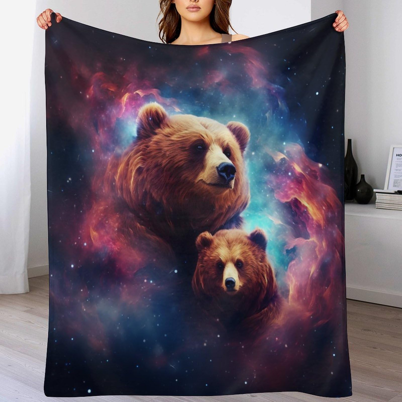 Couverture flannel douce 140x180 cm chaude pour lit et jeté de canapé ours