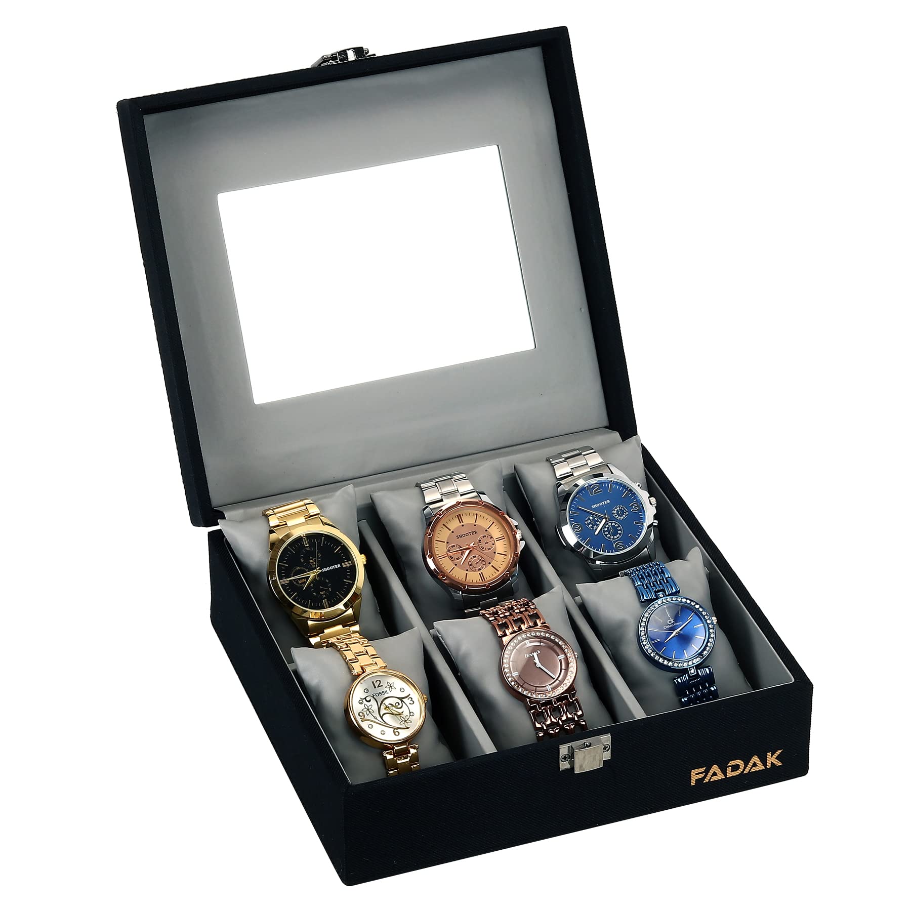 FADAK Present Watch Organizer Watches Storage Case, for Men and Women in 6 Slots of Luxury Watch Box - (NAVY BLUE)