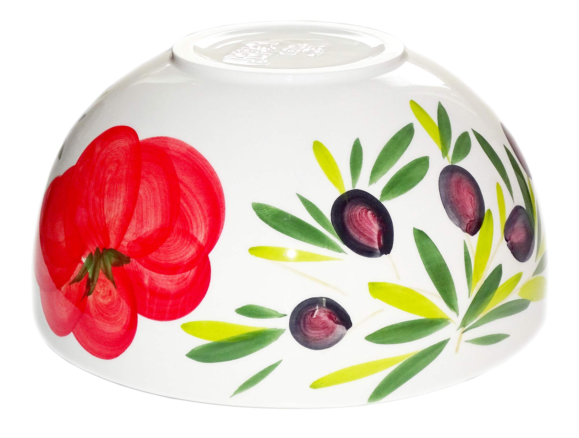 Lashuma Ciotola rotonda 26 cm, in ceramica italiana pomodoro – oliva, grande insalatiera fatta a mano