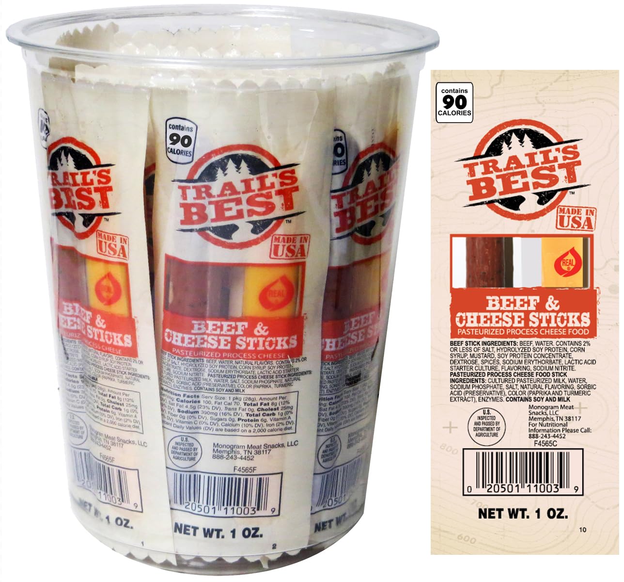Trail’s Best 1oz Twin Beef & Cheese 1 Ounce Packs (15 count tub)