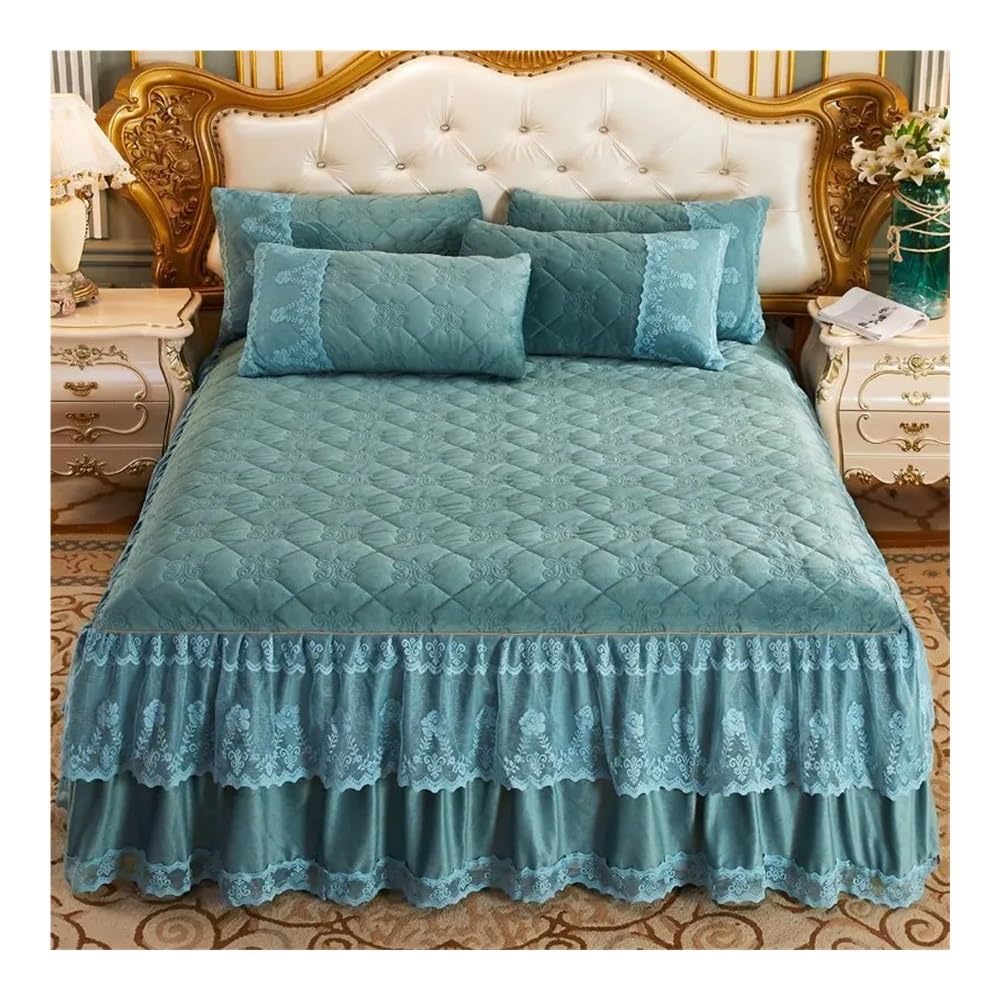 Coperta spessa trapuntata in peluche, tinta unita, queen size, principessa, velluto di cristallo, pizzo, gonna non inclusa, federa (F,1 pezzo 200 x 220 x 45 cm)