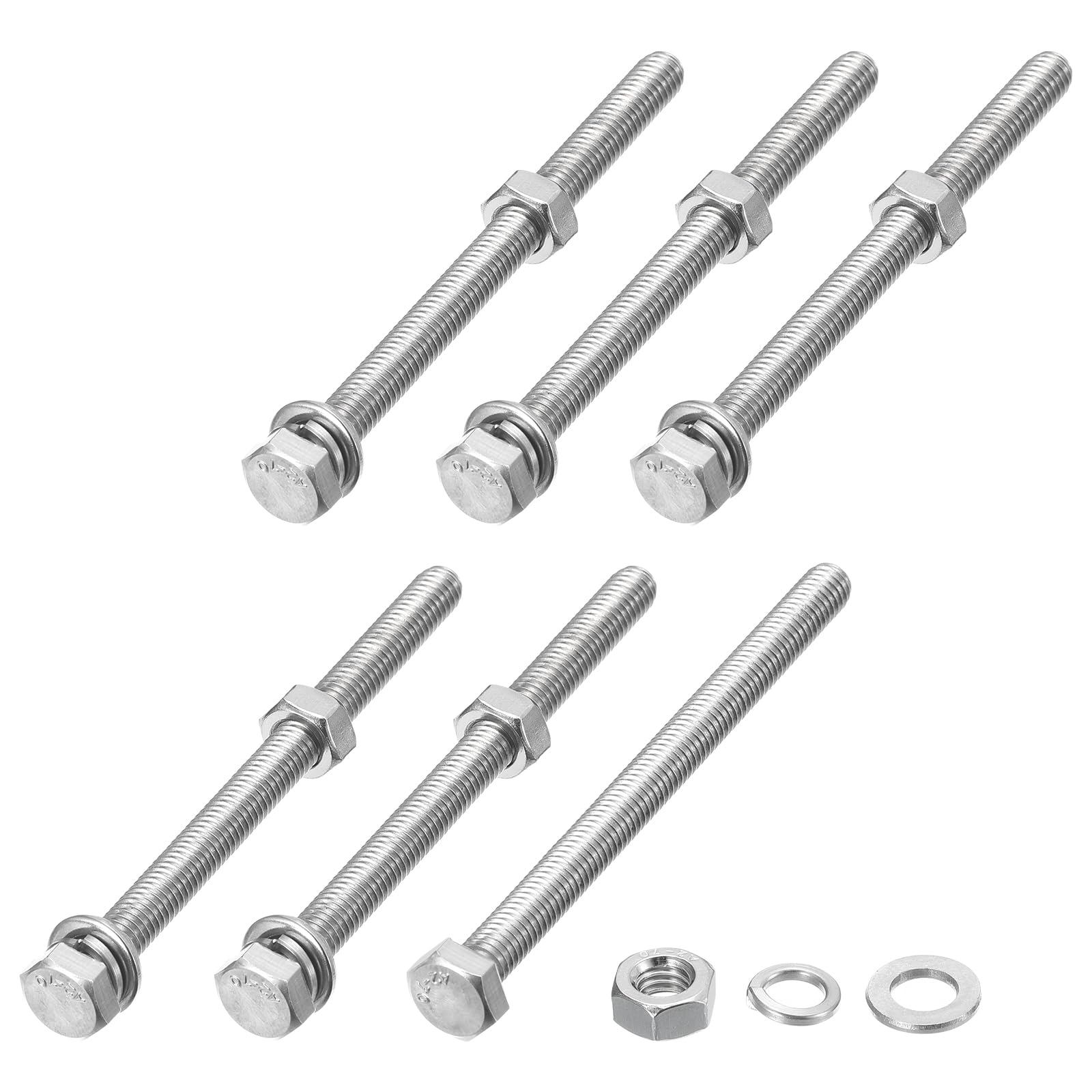 METALLIXITY Hex Head Screws Bolts, Nuts, Flat & Lock Washers Kits (M6-1x80mm) 6 Set, Stainless Steel Fully Threaded Machine Screws Bolt Set - for Home Appliance Equipment