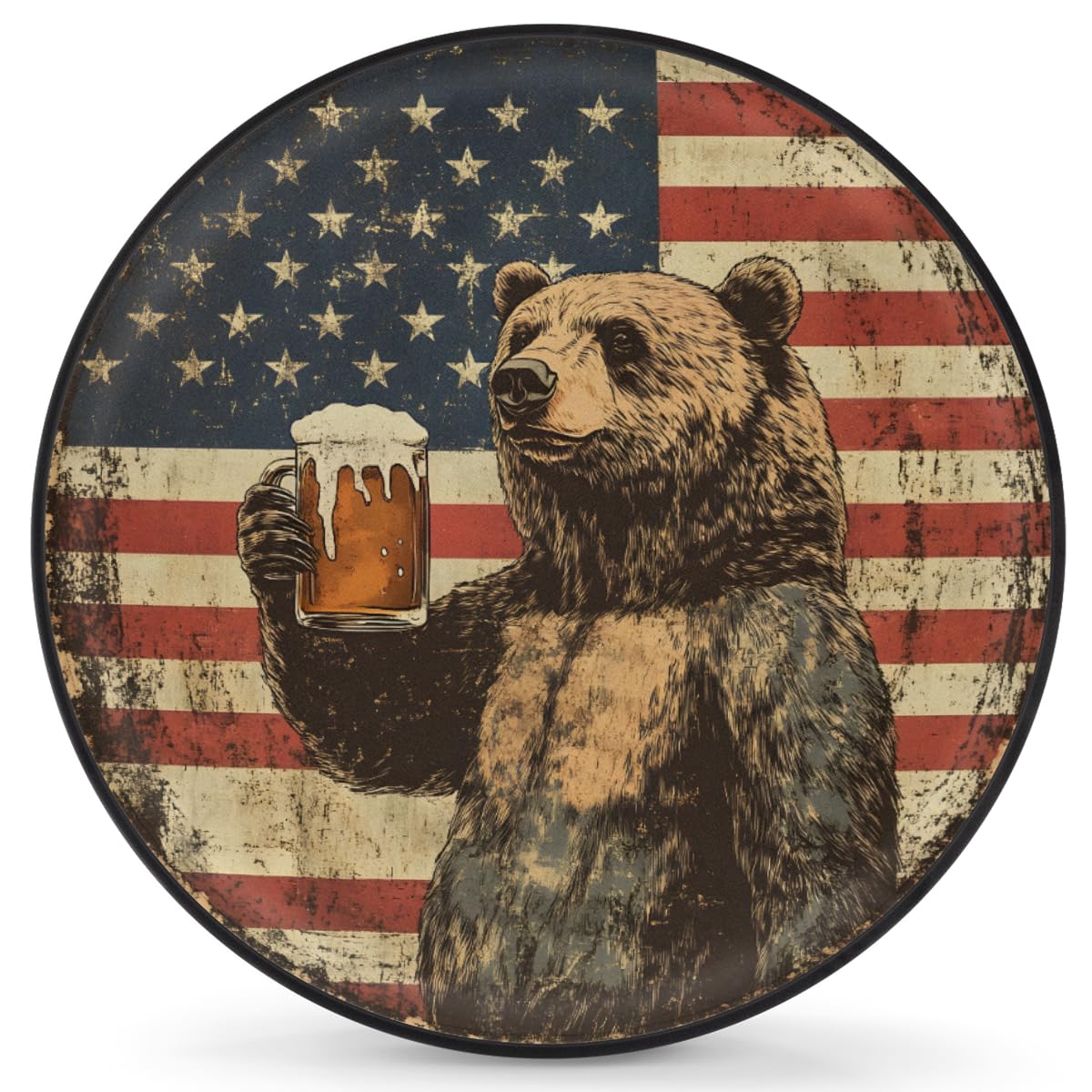 Spare Tire Cover Bear American Flag Wheel Covers Protectors Waterproof Dust-Proof Universal Fit Trailer, RV, SUV and Many Vehicle (17" for tire Diameter 31.49"-32.67")