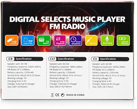 C9 Bluetooth Şarjlı Radyo USB & TF Kart Okuyucu Deprem Çantasına Uygun FM Radyo, Haki