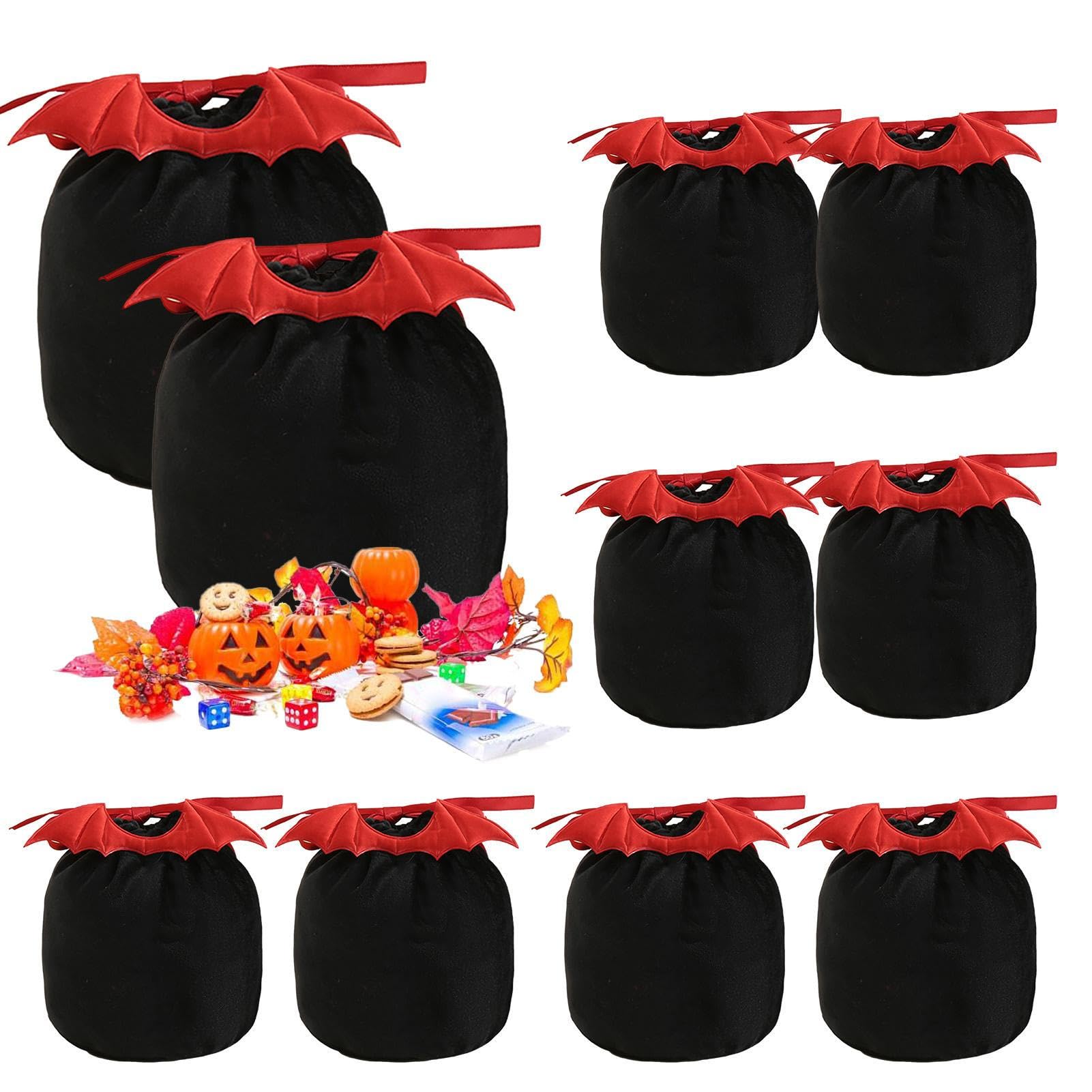 Duqulle 10PCS Halloween Trick Or Treat Bags,Velvet Bat Wing Candy Bag,Halloween Bat Snack Pouch Drawstring Gift Bags,drawstring Gift Bag Pouch Décor