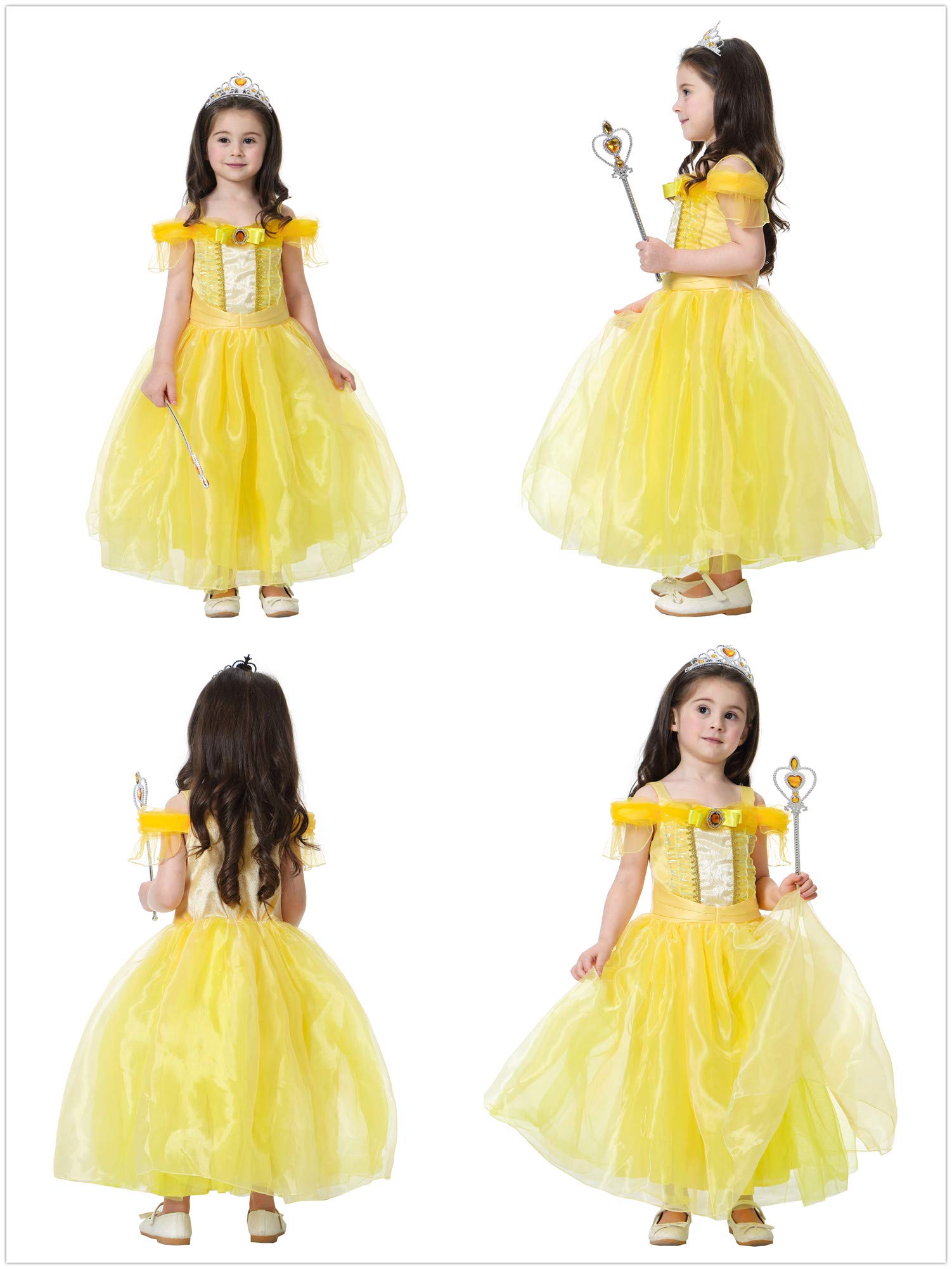 BanKids Vestido de princesa Rapunzel, Ropa de cuento de hadas Fiesta de rol Accesorios para el cabello largo Ropa de niña 3-10 años