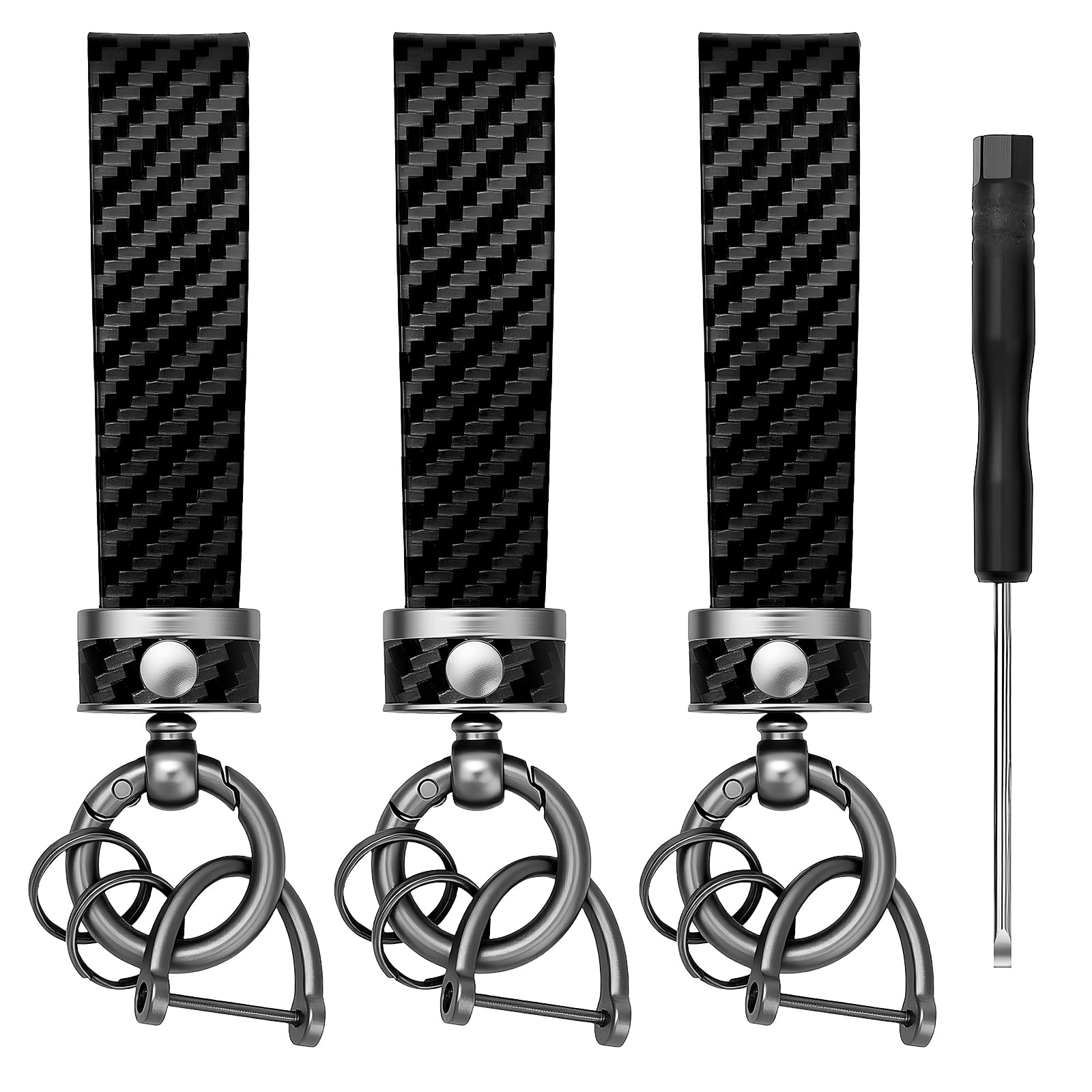 3 Pieces Carbon Fiber Style Car Keychain Universal Key Chains Microfiber Leather Car Keychain for Men Women 360 Degree Rotatable with Anti-Lost D-Ring