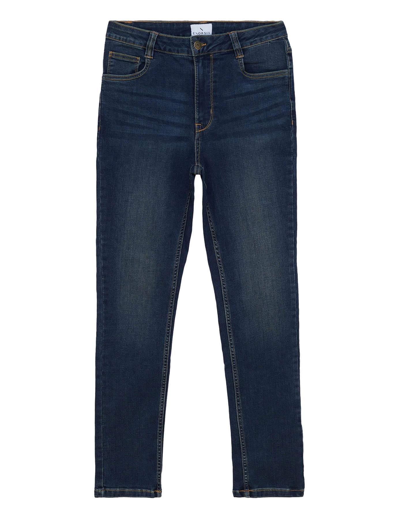 Enorsia Blue High Waist Slim Fit Jeans - 12 - 70% Cotton, 25% Polyester, 2.8% Viscose, 2.2% Spandex - Mid