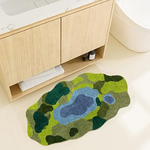Miniatura 2 de UKELER Alfombra de baño de musgo de imitación para baño, alfombra de musgo de agua de imitación, alfombra suave para entrada interior y dormitorio,