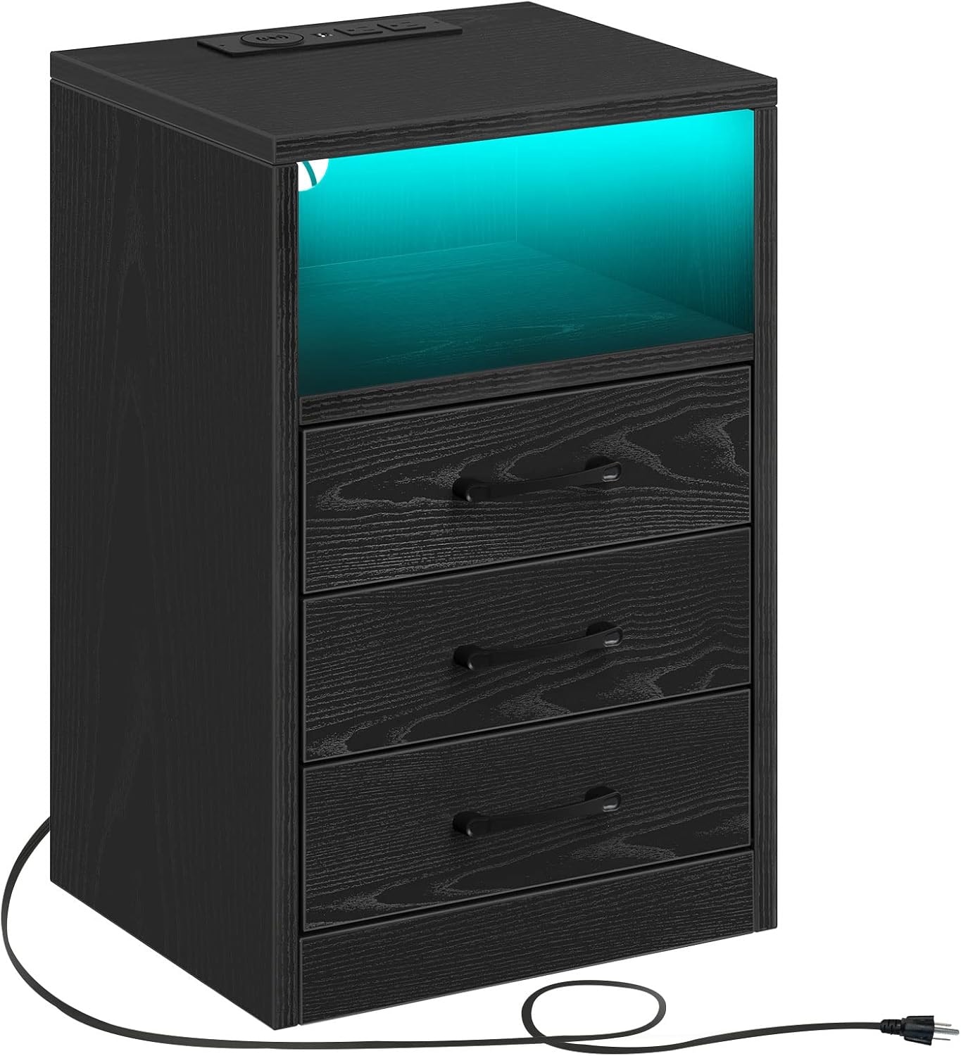 Rolanstar Nightstand -Tool Free Quick Install, with Wireless Charging Station and LED Lights, Modern End Table with 3 Drawers, Side Table for Bedroom,Black : Home & Kitchen