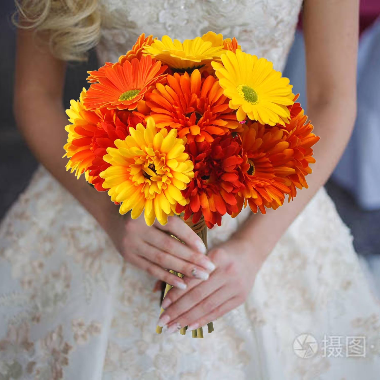 Artificial Gerbera Daisy Flowers Bulk, 26Pcs Orange & Yellow Fake Silk Stems, Lifelike Faux Daisy for Fall Decor, Wedding Bouquet, Cemetery Grave Decor, Home Table Centerpiece