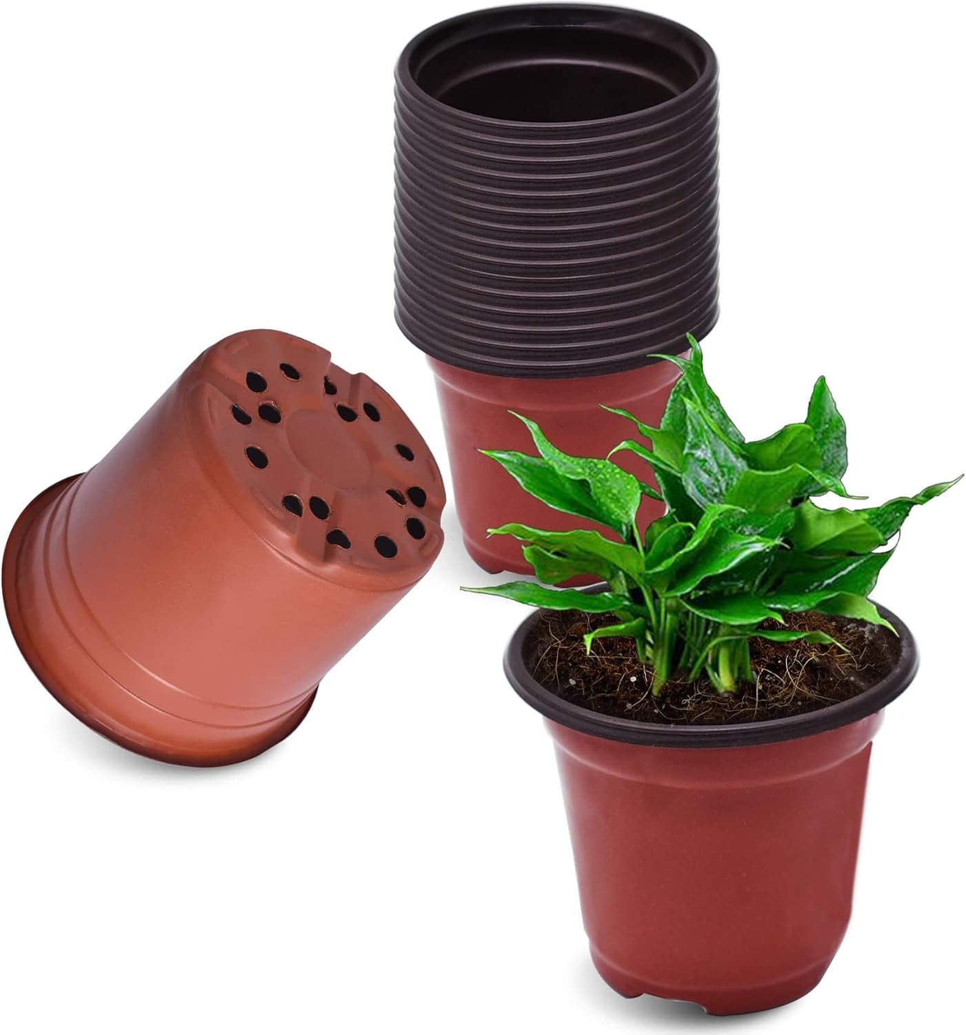 WFLNHB 100 Pack 8 Inch Nursery Pots Plastic Plant Pots Flexible Seedling Pot for Indoor and Outdoor Use