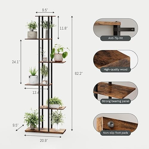 Miniatura 2 de Estantería pequeña para espacios pequeños, estantería de 6 niveles para sala de estar, oficina en casa, estudio, 9.45 x 20.8 x 62.2 pulgadas, color