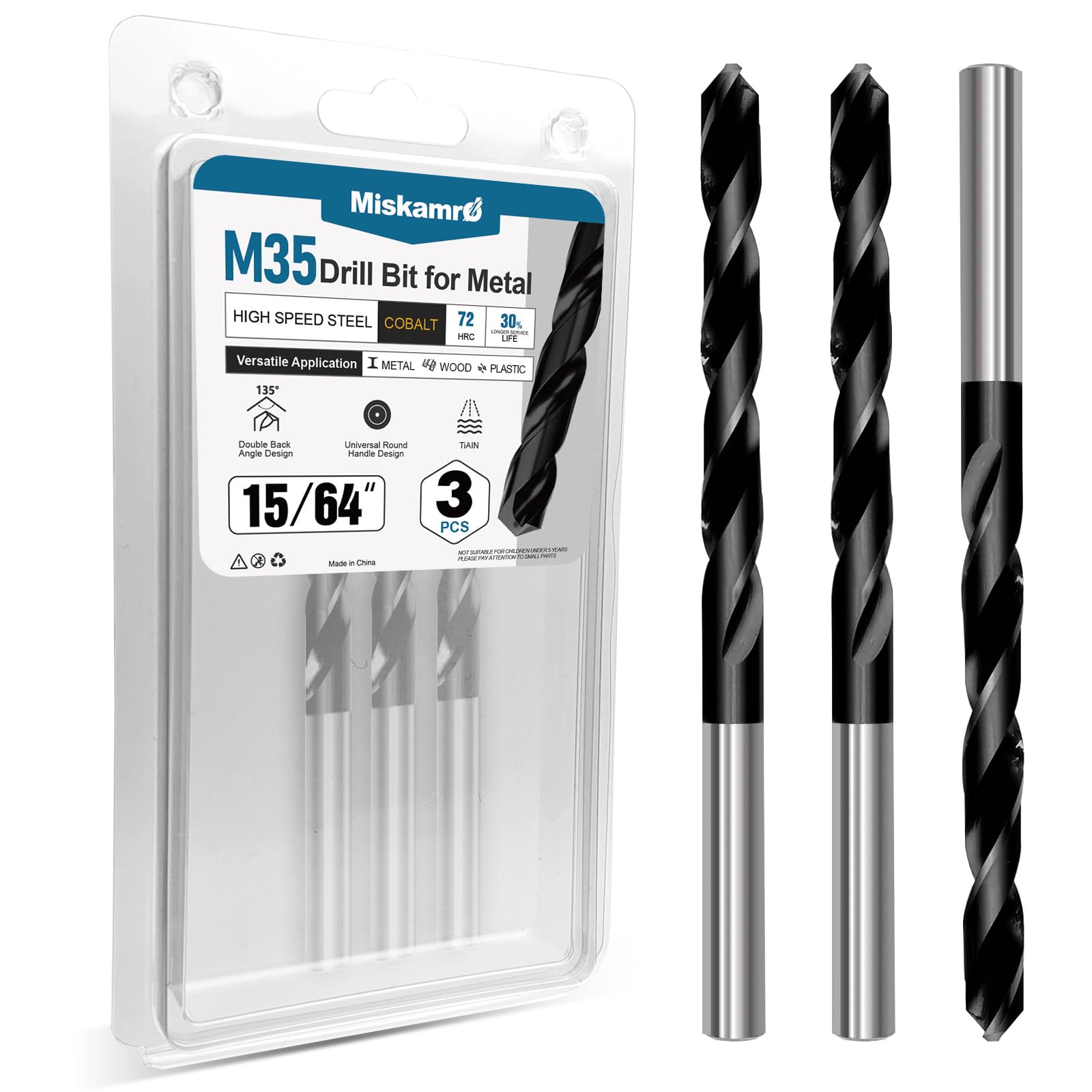 View 1 of 15/64 Inch Cobalt Drill Bit Set, HSS M35, Industrial Grade, TiAlN Coated