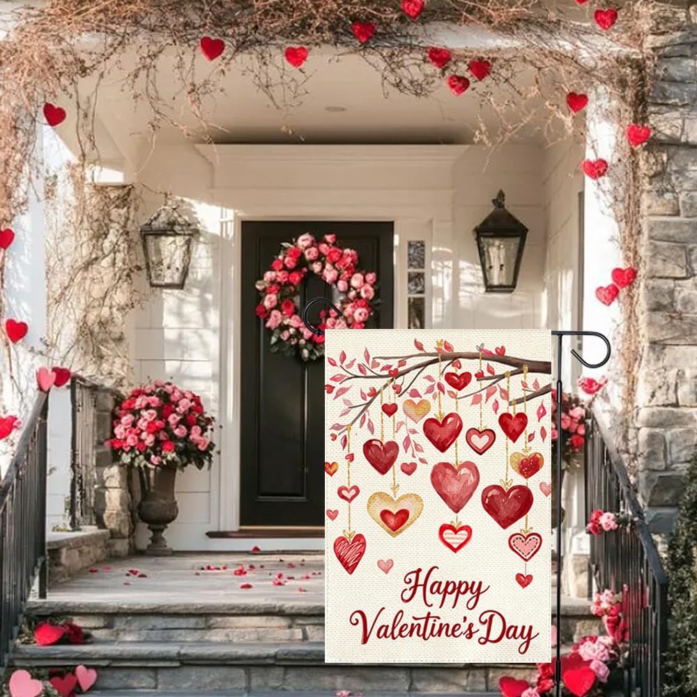 Happy Valentines Day Garden Flag 12x18 Inch Double Sided Outside Small, Love Heart Tree Yard Porch Flag Outdoor Decoration - Image 2
