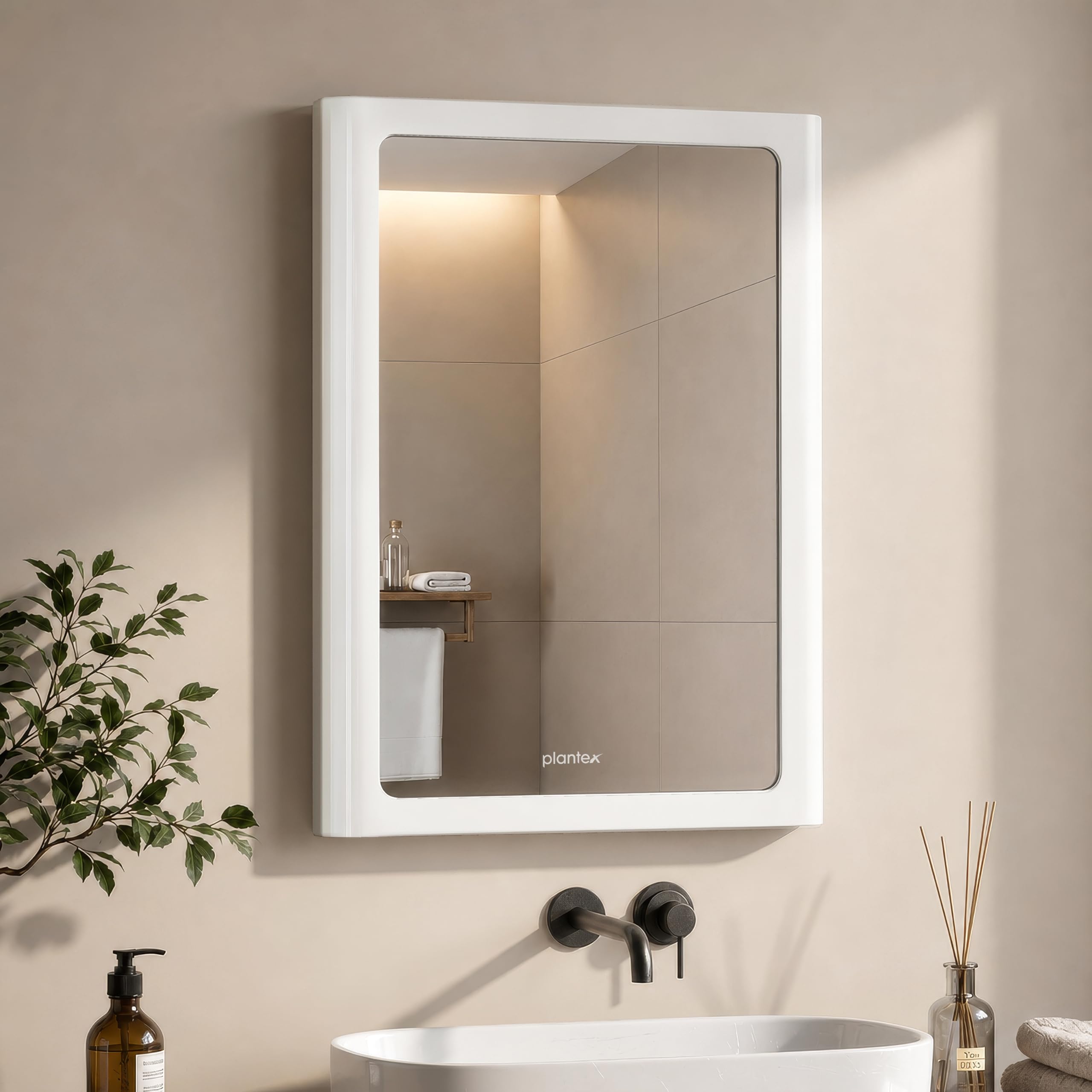Plantex Mirror with Frame/Wall Mount Modern Mirror/Looking Glass with ABS Frame/Rectangle Mirror for Home/Bathroom & Living Room (18x14 Inch - White)-image-1