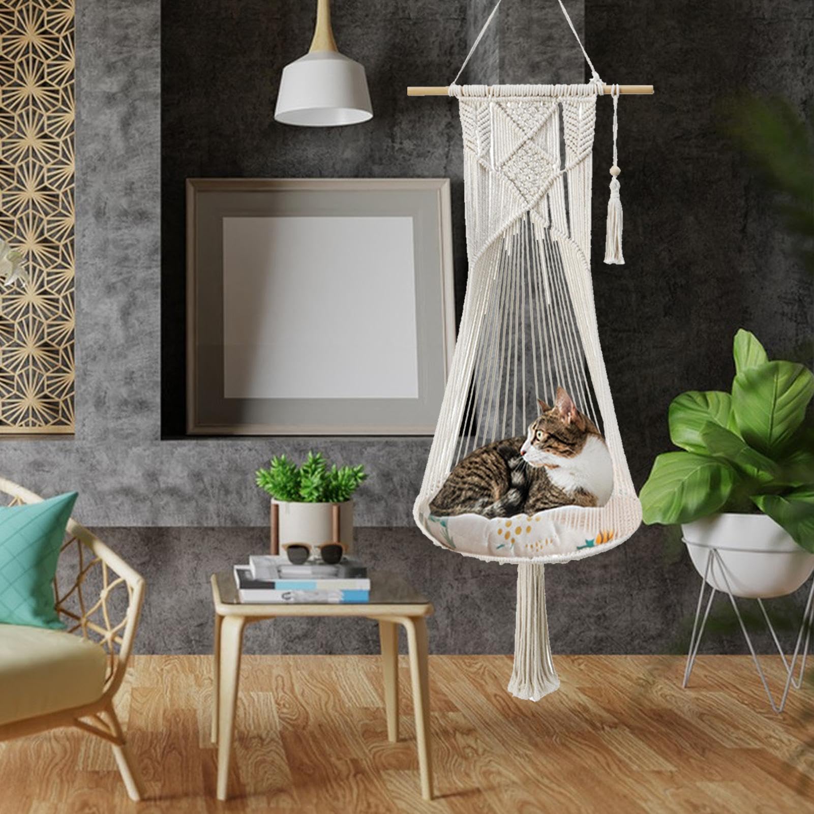 Amaca macramè per gatti, altalena per gatti Boho - Amaca per animali | domestici in macramè per gatto - in corda di cotone intrecciata a mano per animali domestici, morbido altalena per pe