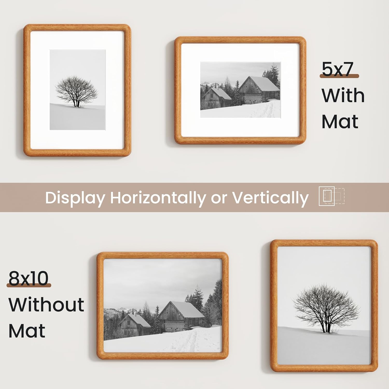 Dreamland 8x10 Picture Frame,USA-Sourced Teak Wood Photo Frame with Tempered Glass, Handcrafted 8x10 Wooden Frame Matted to 5x7 with Rounded Corners, Tabletop or Wall Display,Set of 1