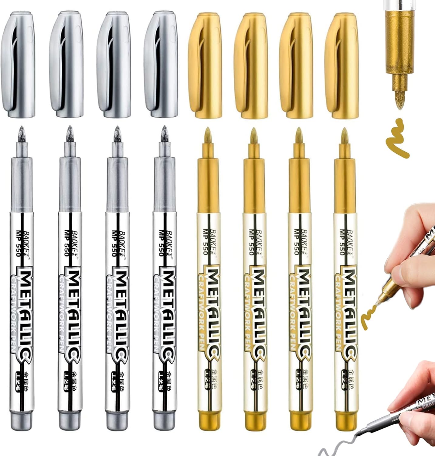 Ruucy 8 Pcs Sliver Gold Metallic Marker Pens, Metallic Permanent Pens