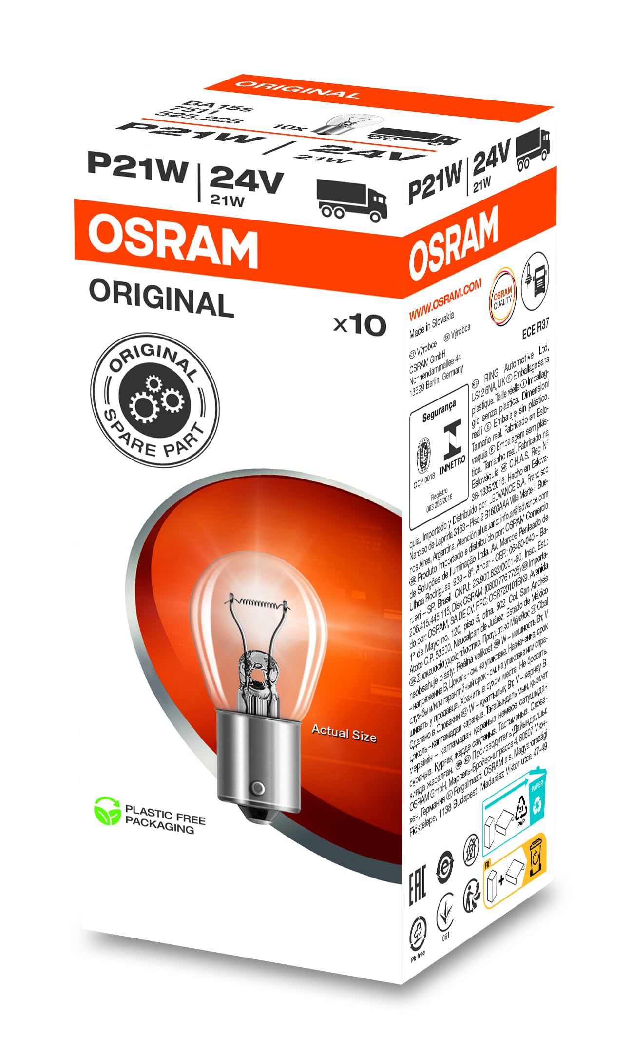 Osram 7511 Original Truckstar Pro Lamps, 24 V, 21 W, Pack of 5 and