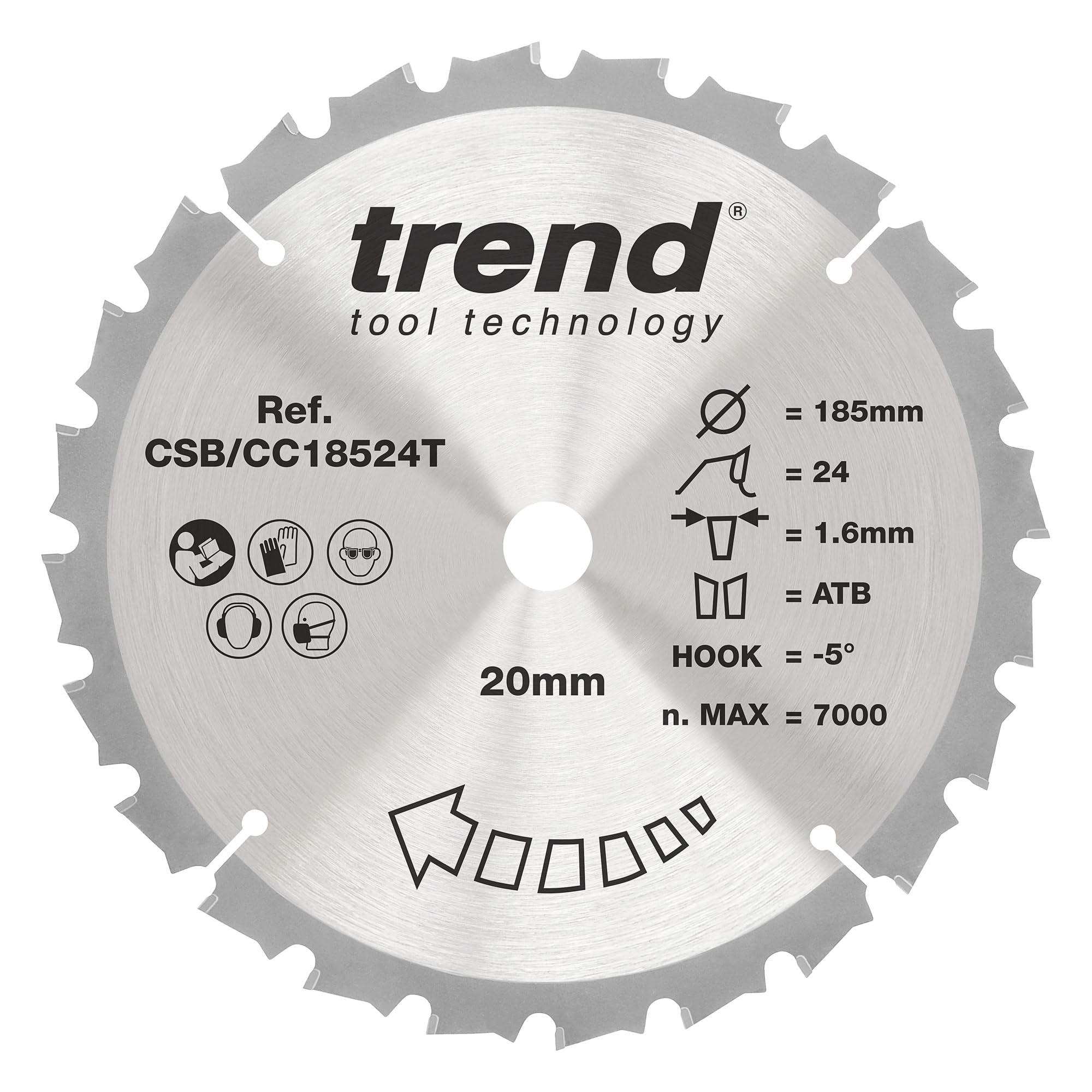 Trend Wood Cordless Mitre Saw Blade 185Mm X 20Mm X 24T Csb/Cc18524t